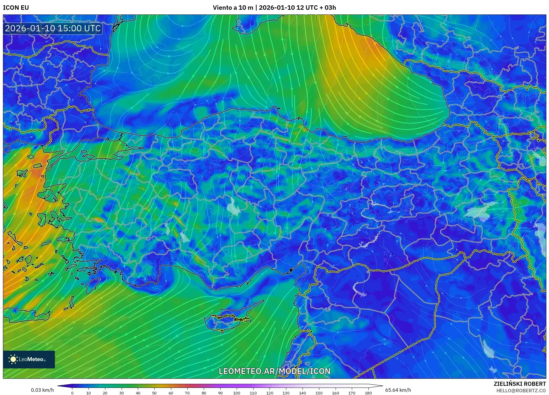 ICON model - Turquía, Viento a 10 m