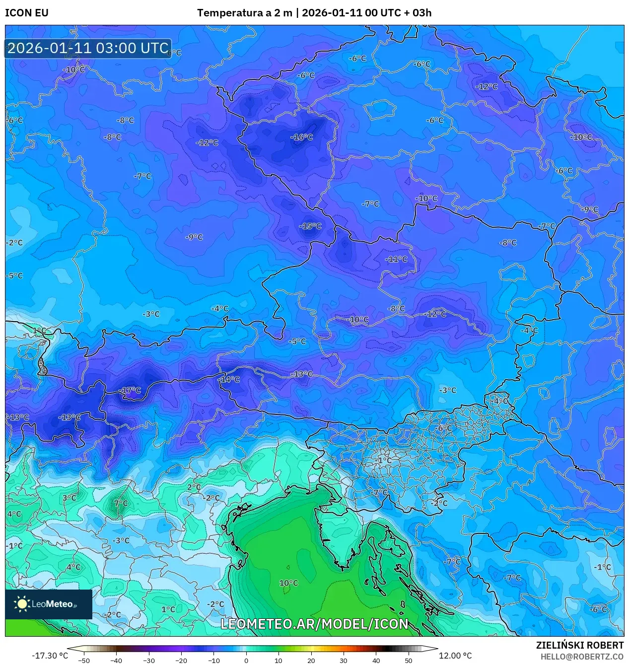 ICON model - Austria, Temperatura a 2 m