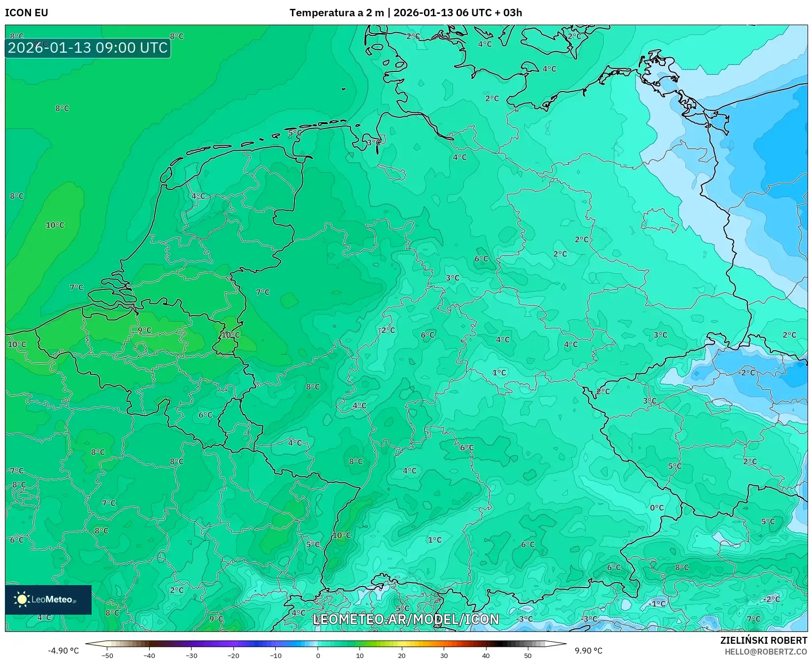 ICON model - Alemania, Temperatura a 2 m