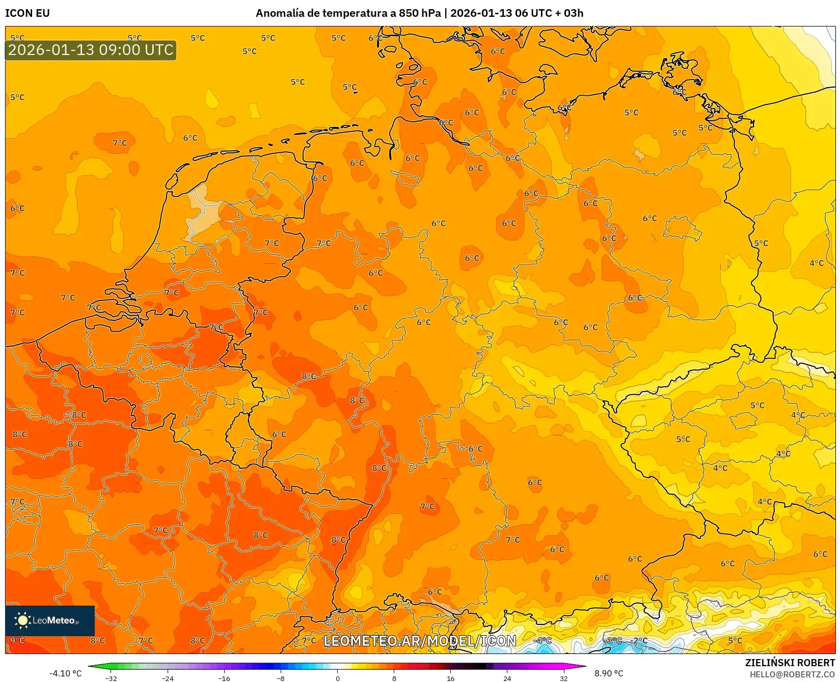 ICON model - Alemania, Anomalía de temperatura a 850 hPa