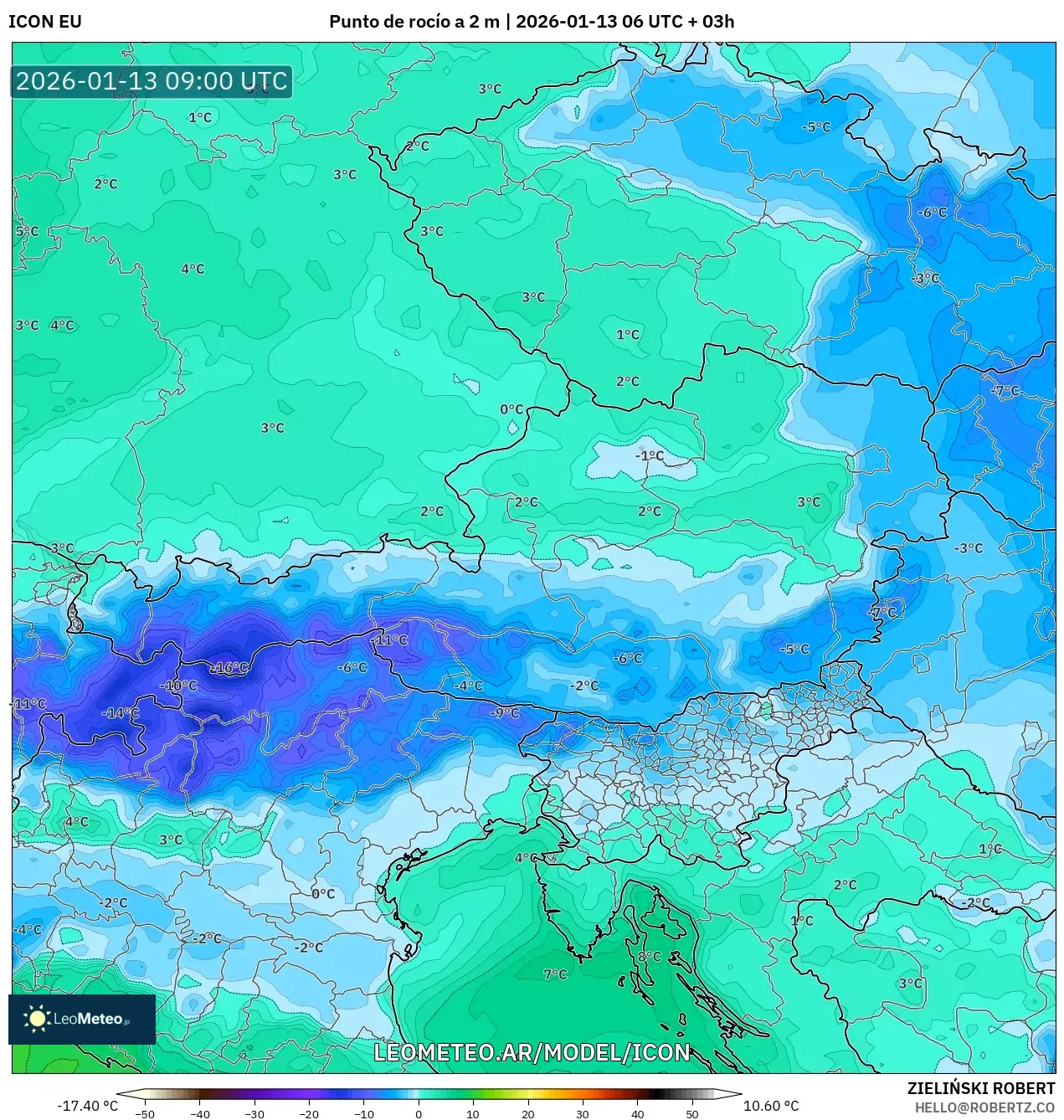 ICON model - Austria, Punto de rocío a 2 m