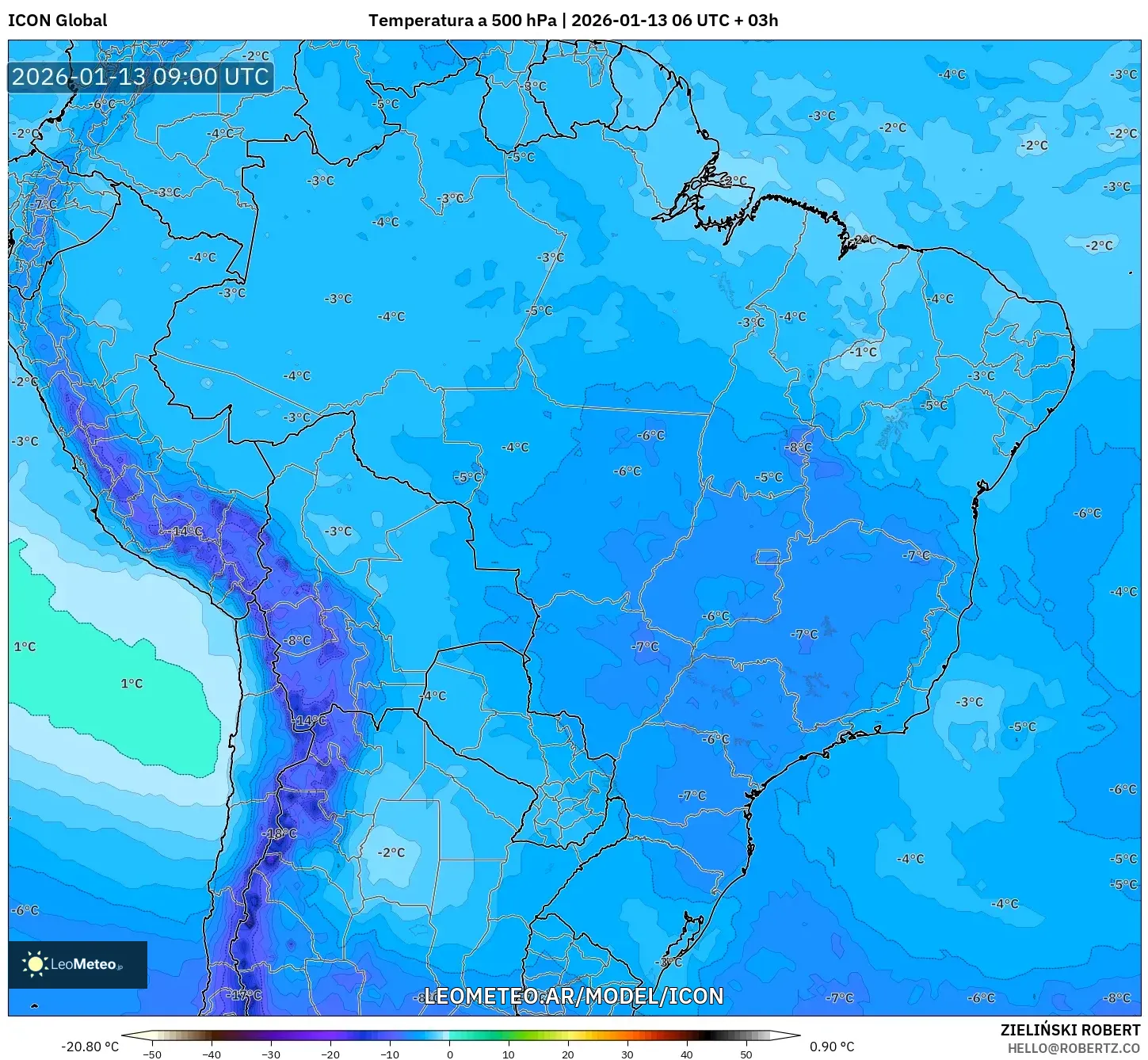ICON model - Brasil, Temperatura a 500 hPa
