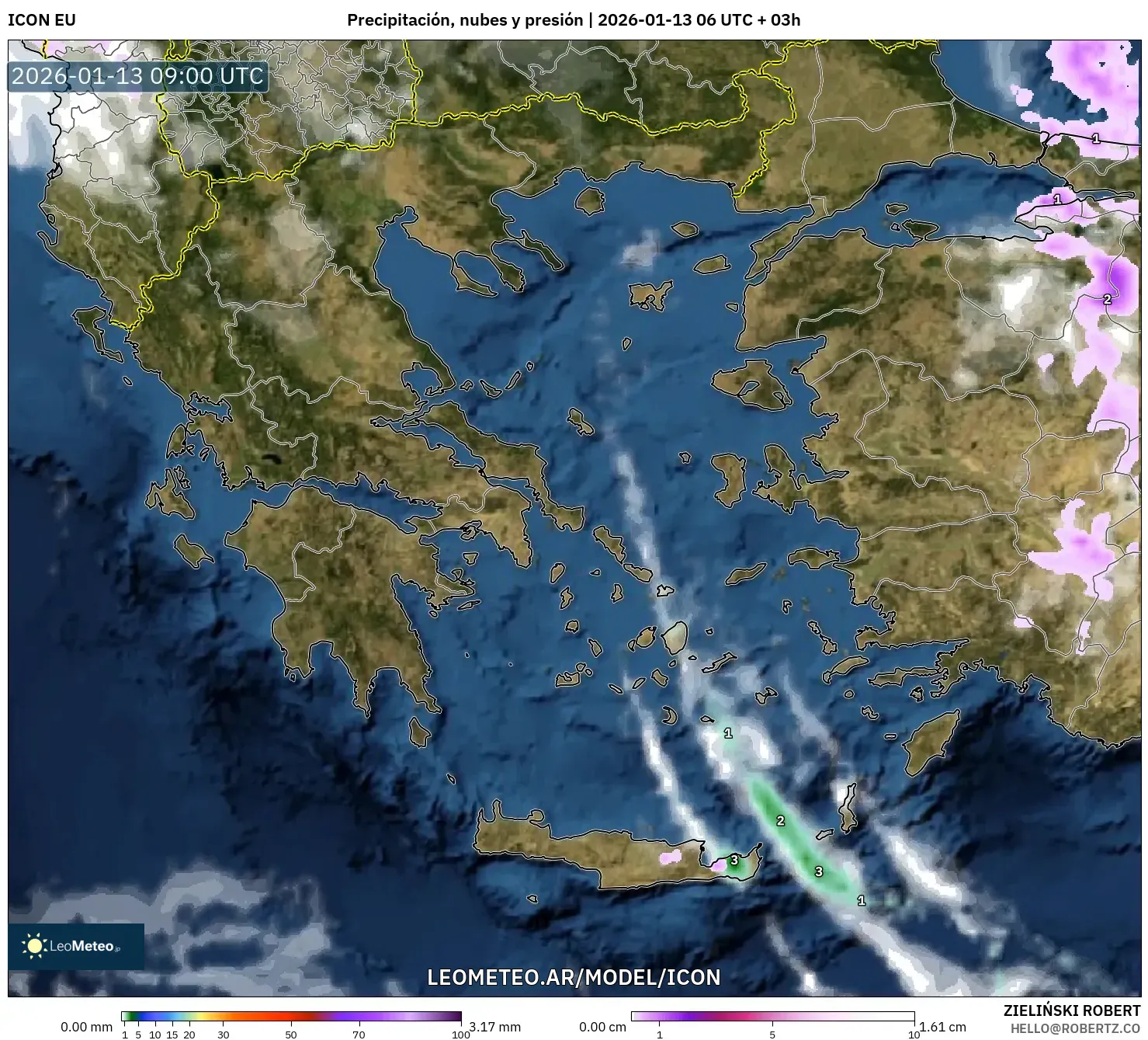 ICON model - Grecia, Precipitación, nubes y presión