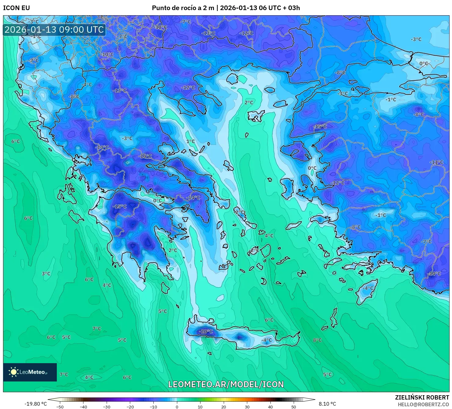 ICON model - Grecia, Punto de rocío a 2 m
