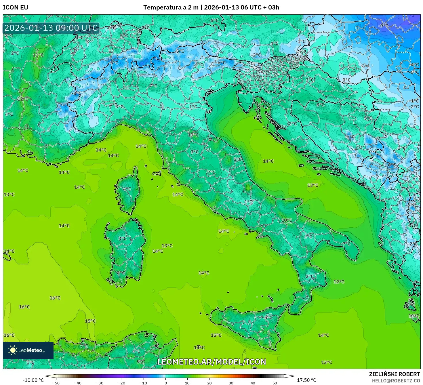 ICON model - Italia, Temperatura a 2 m