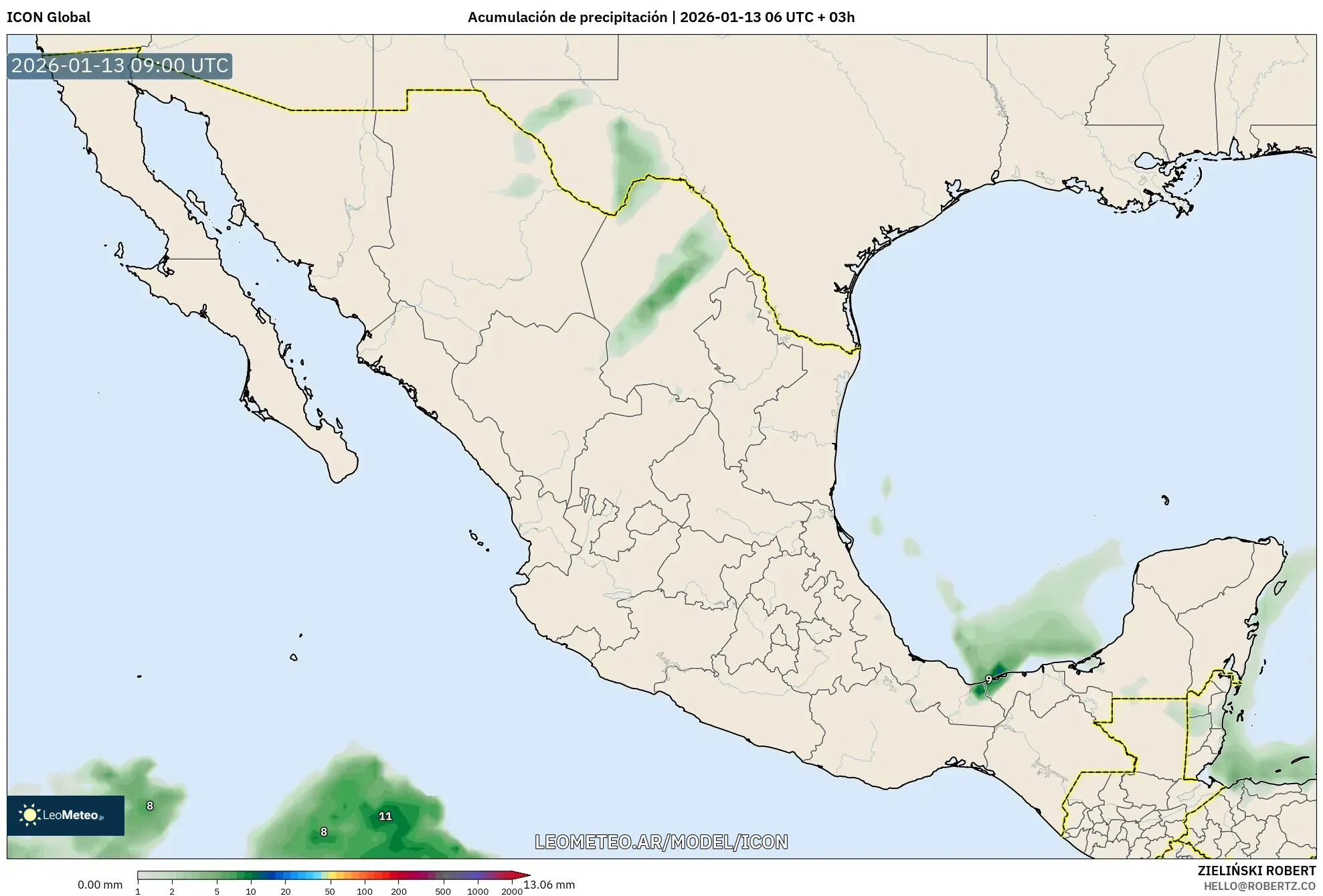 ICON model - México, Acumulación de precipitación