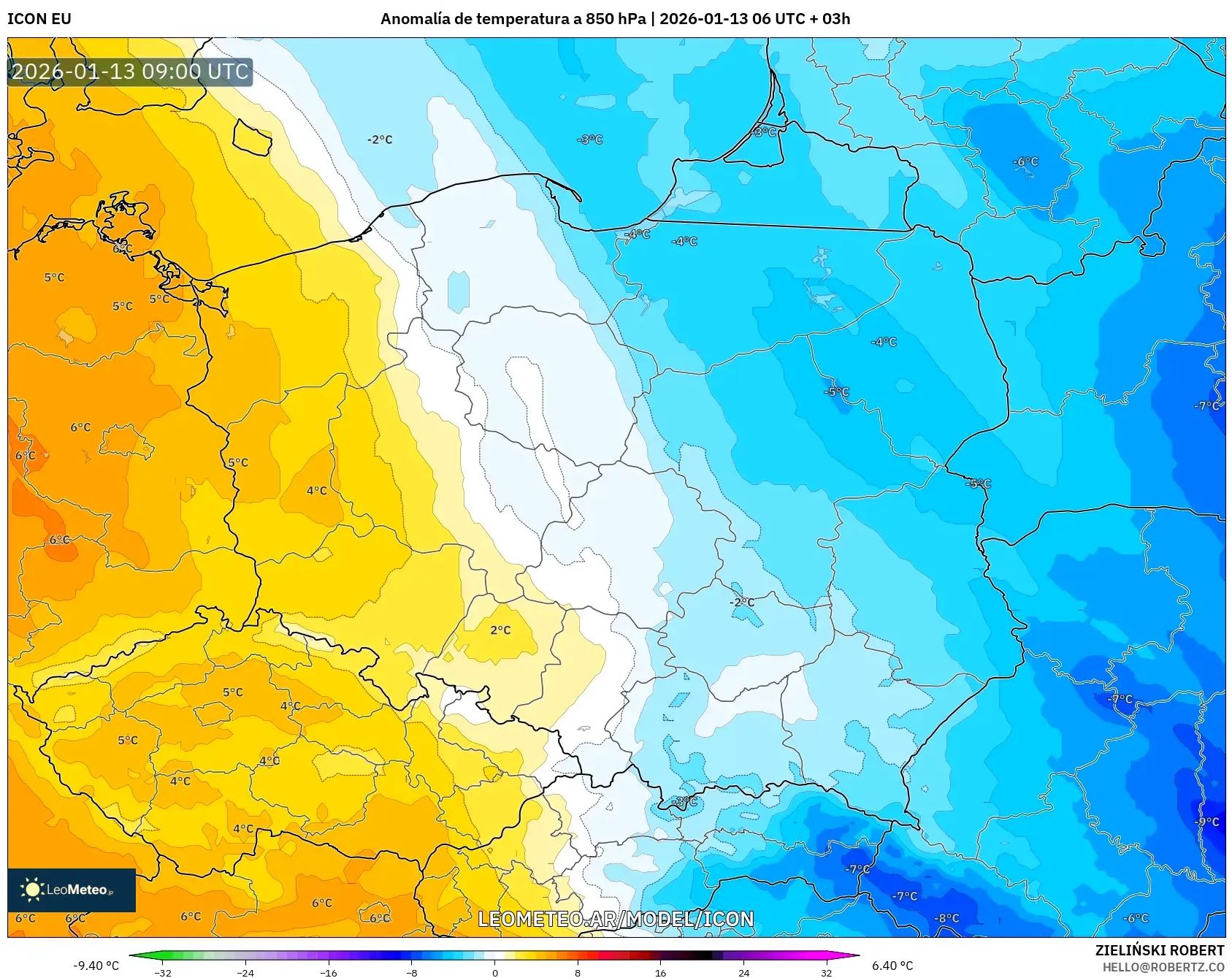 ICON model - Polonia, Anomalía de temperatura a 850 hPa