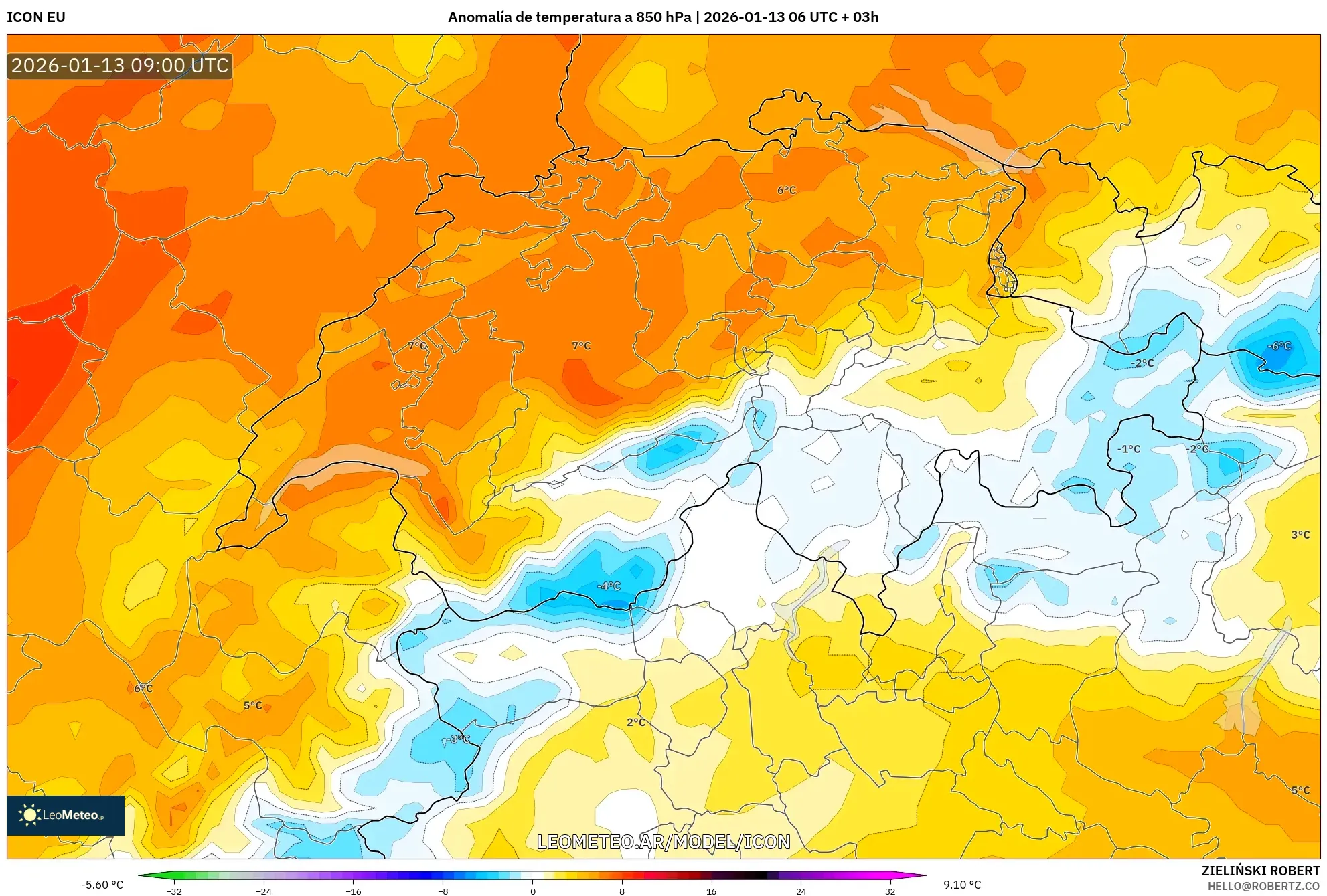 ICON model - Suiza, Anomalía de temperatura a 850 hPa