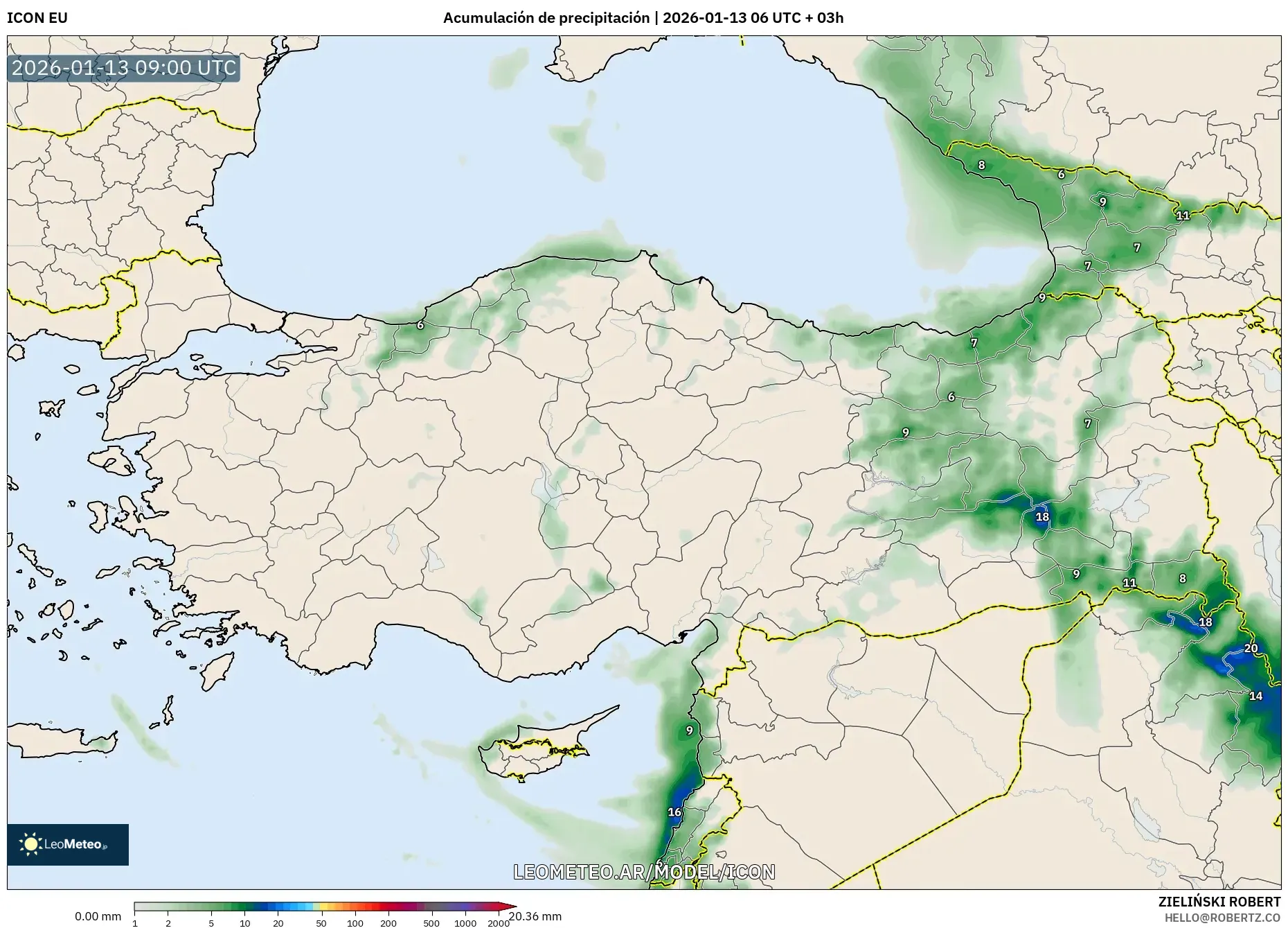 ICON model - Turquía, Acumulación de precipitación