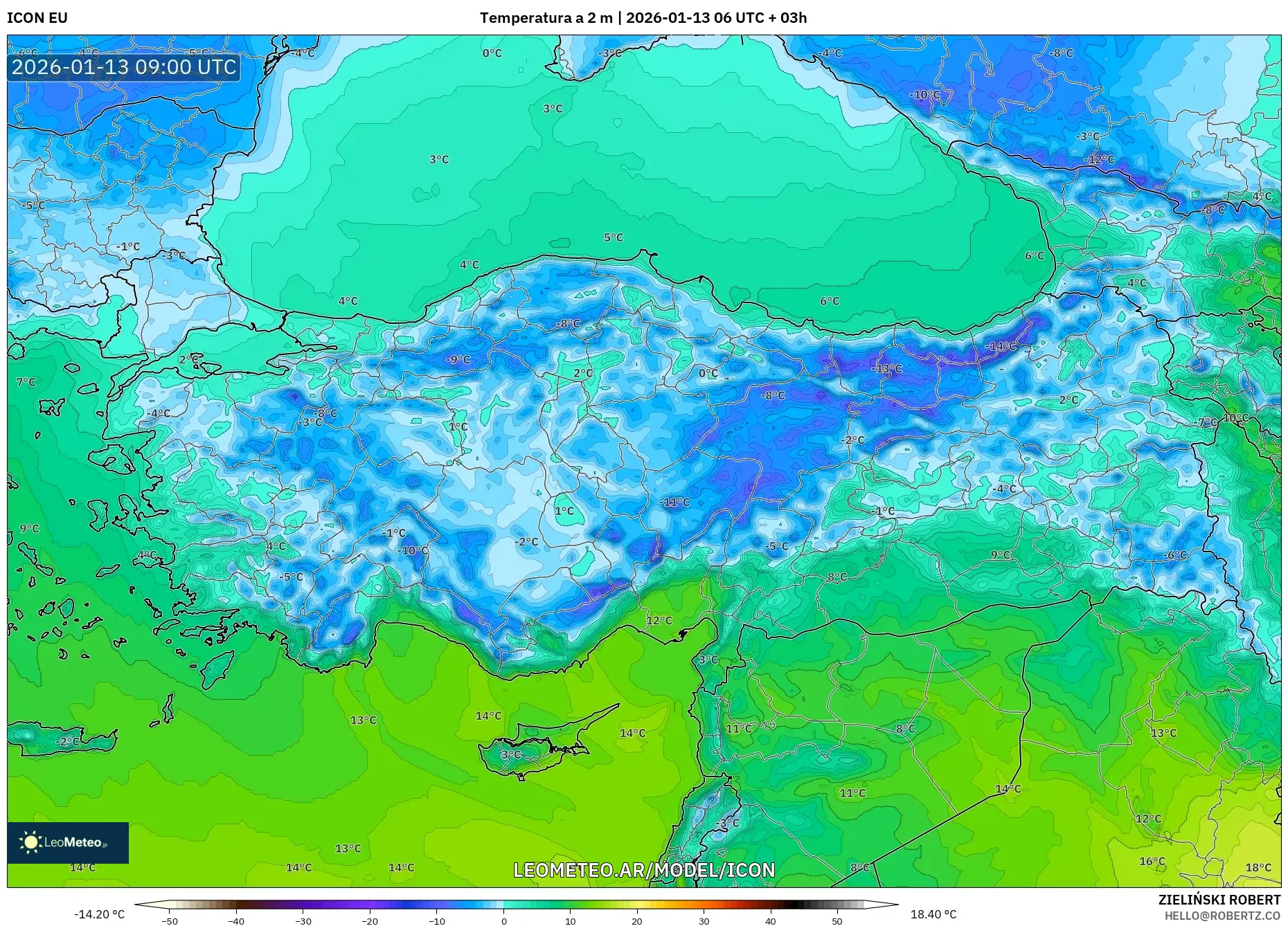 ICON model - Turquía, Temperatura a 2 m