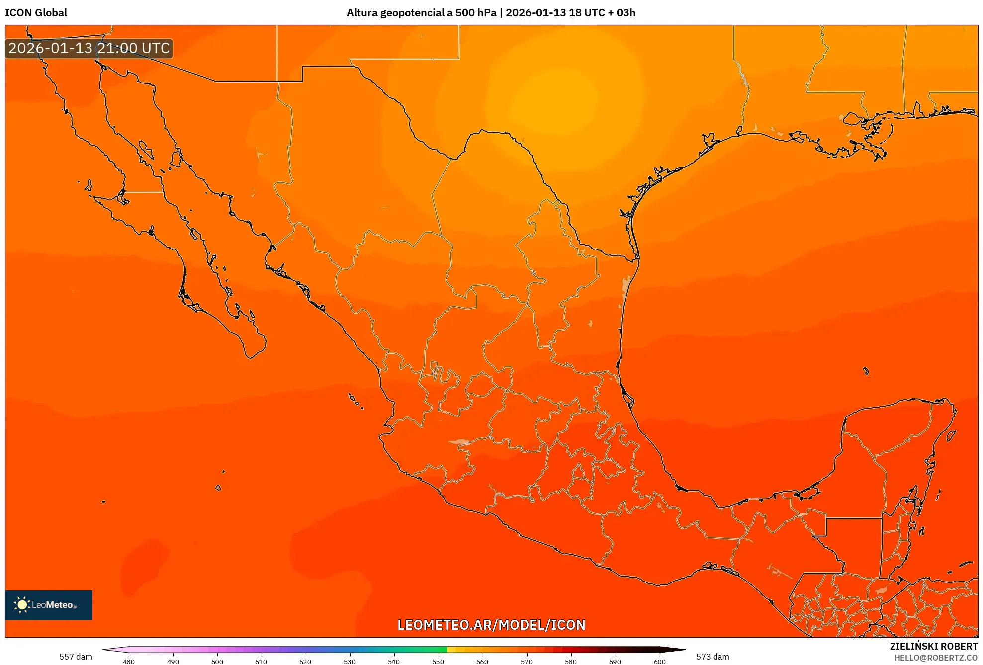 ICON model - México, Altura geopotencial a 500 hPa