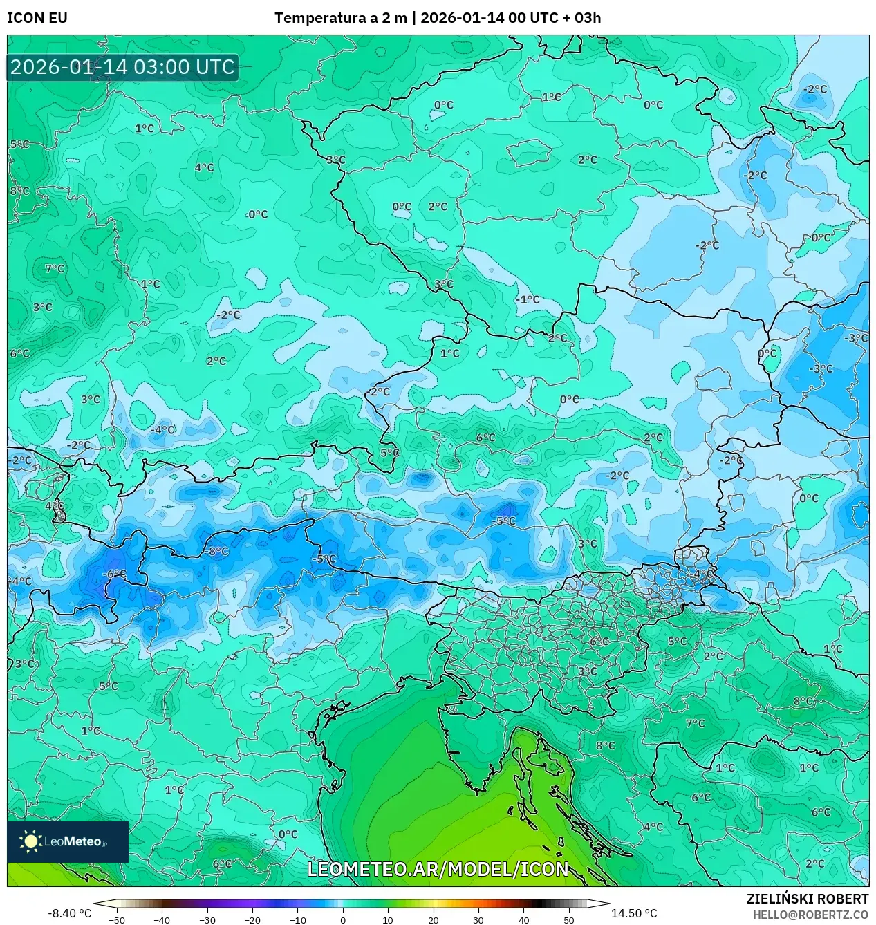 ICON model - Austria, Temperatura a 2 m