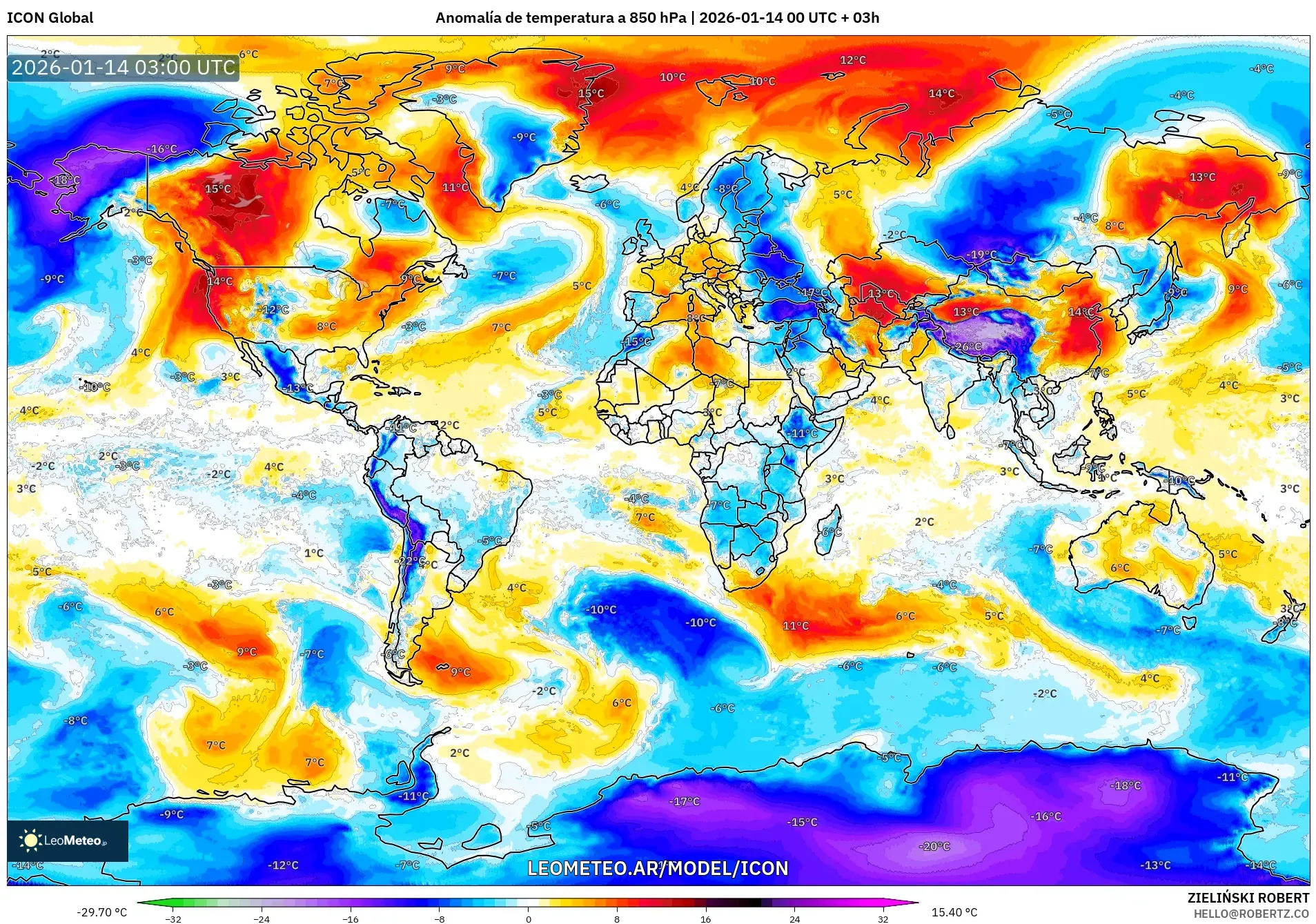 ICON model - Mundo, Anomalía de temperatura a 850 hPa
