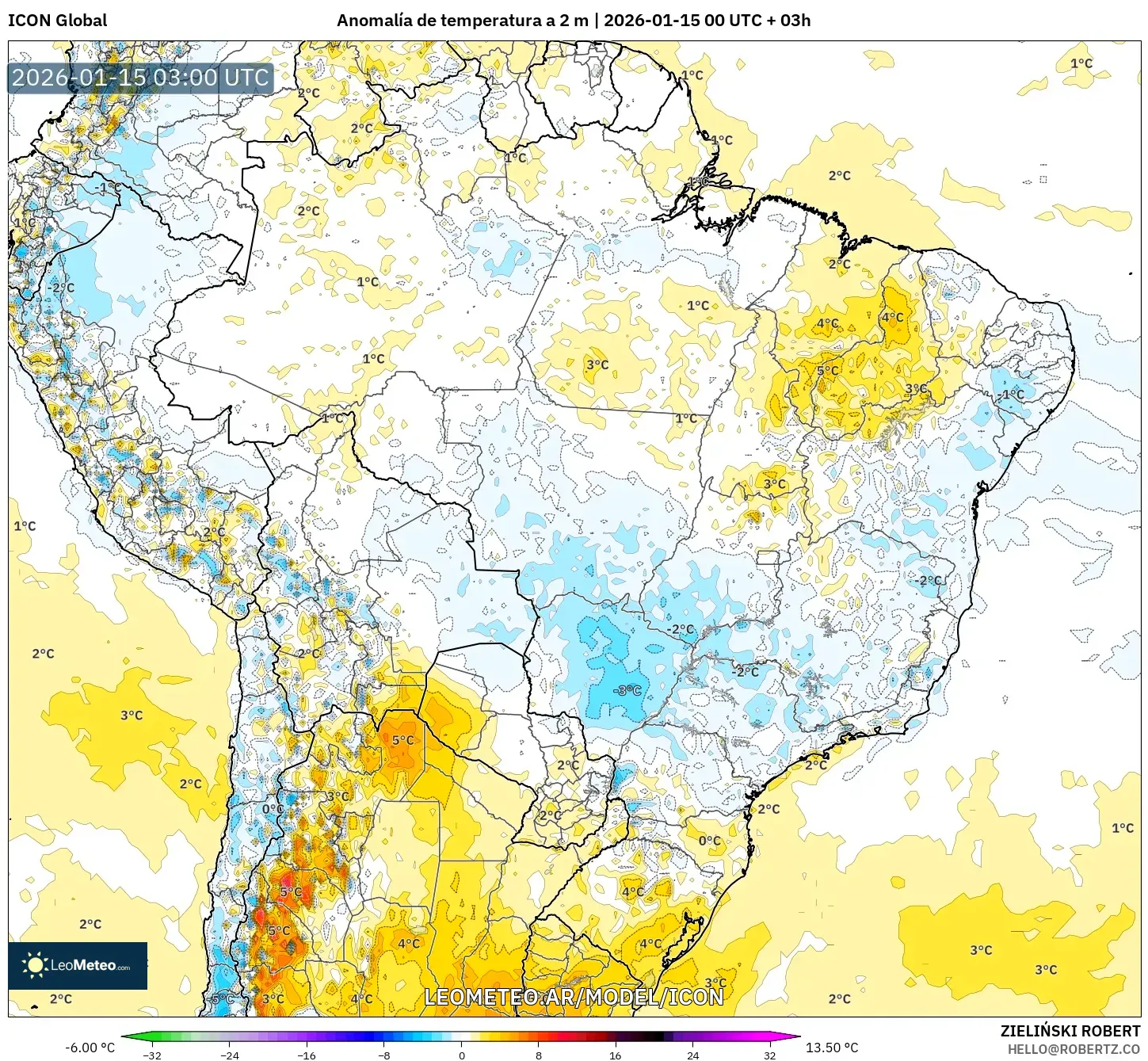 ICON model - Brasil, Anomalía de temperatura a 2 m