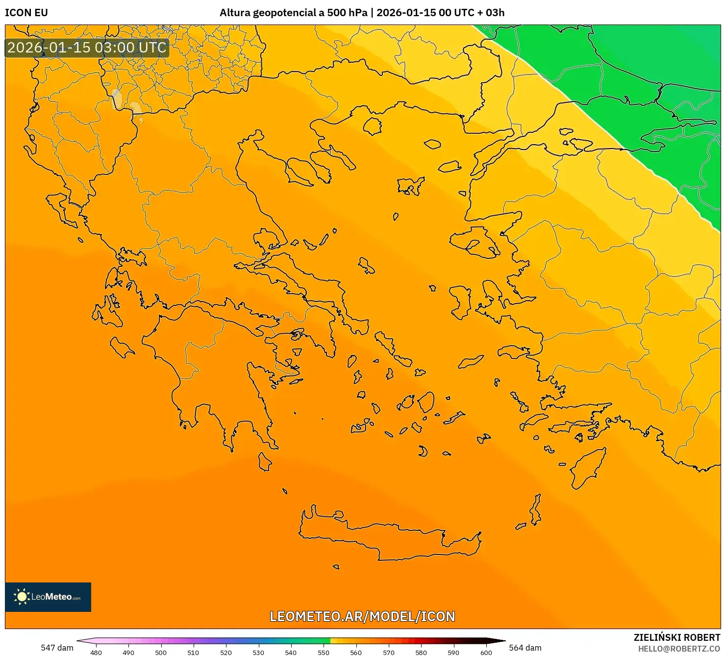 ICON model - Grecia, Altura geopotencial a 500 hPa