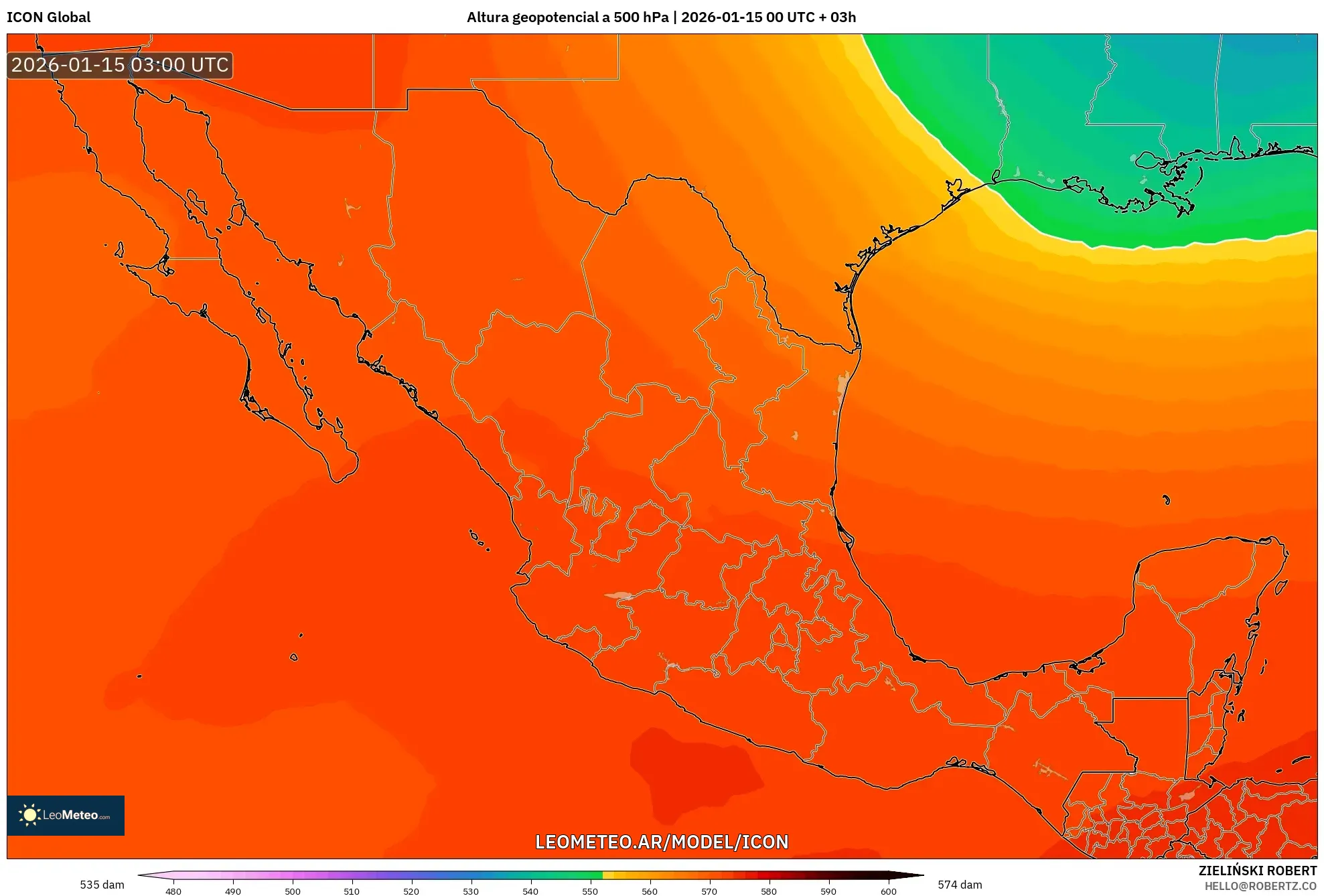 ICON model - México, Altura geopotencial a 500 hPa