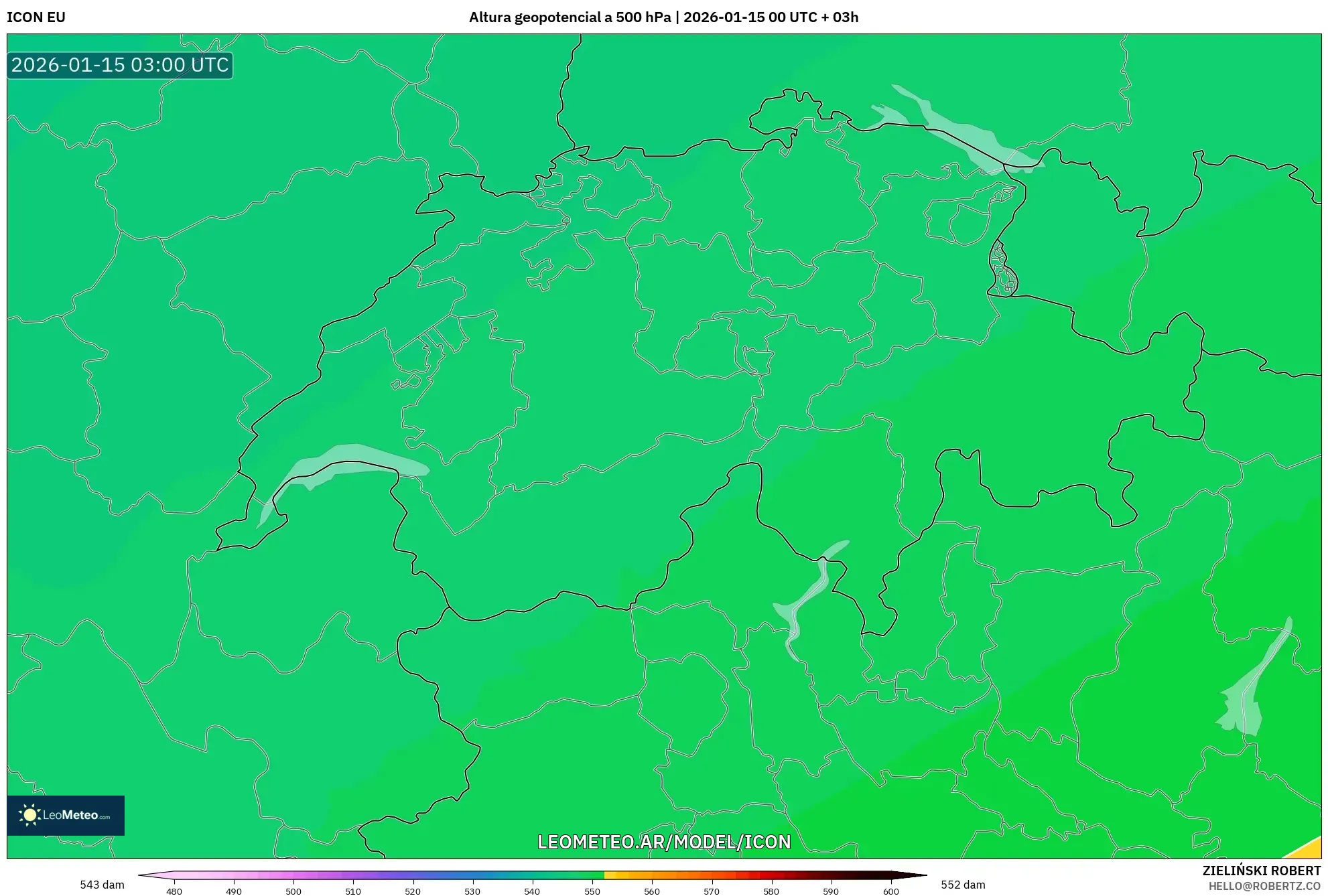 ICON model - Suiza, Altura geopotencial a 500 hPa