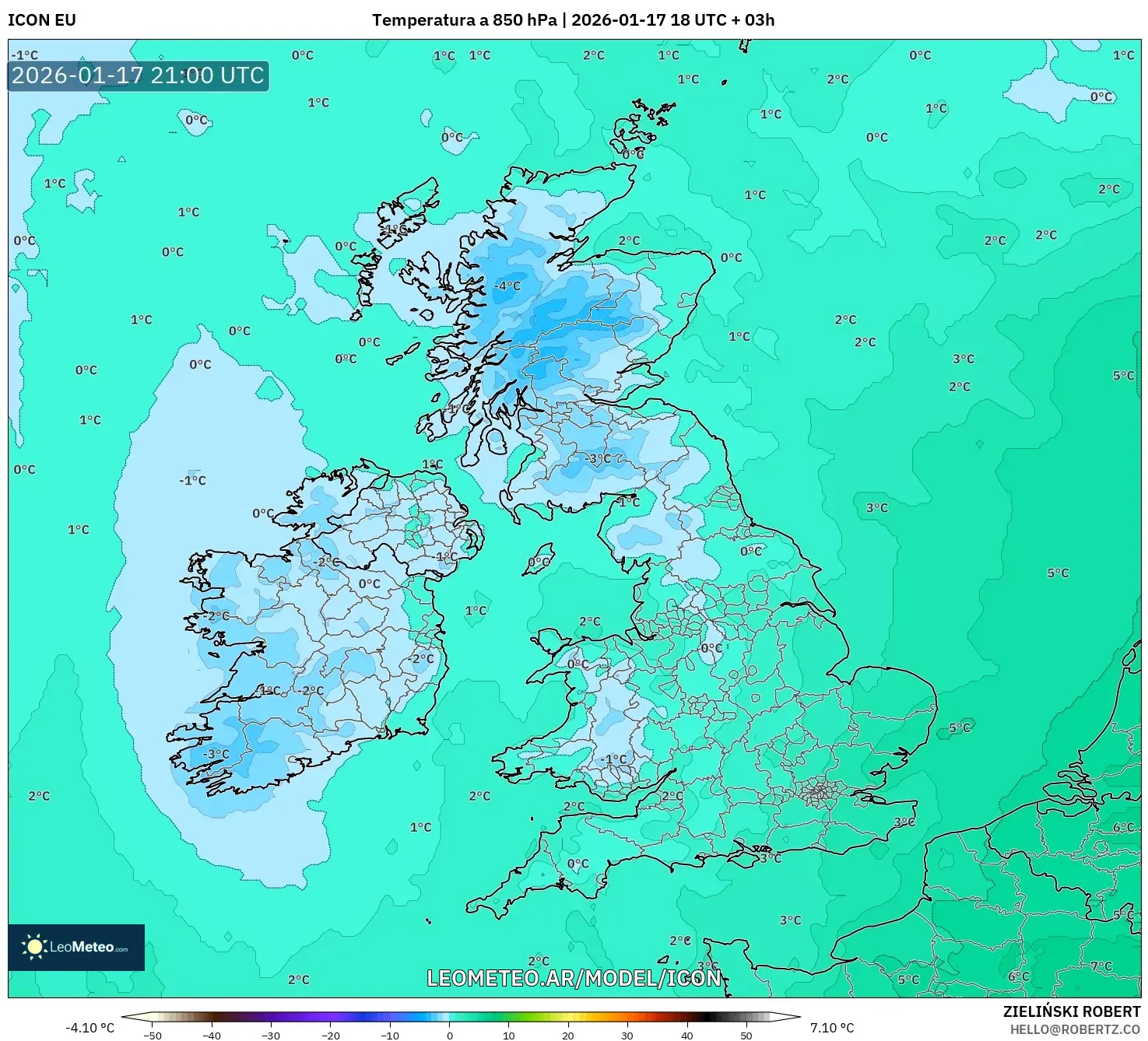 ICON model - Reino Unido, Temperatura a 850 hPa