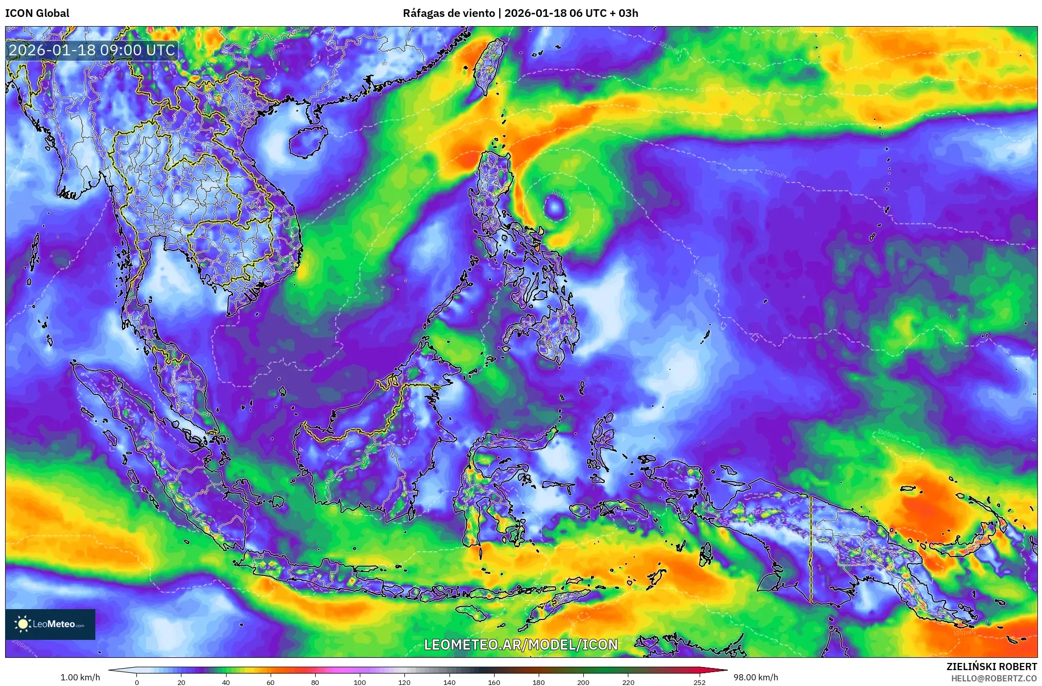 ICON model - Sudeste Asiático, Ráfagas de viento