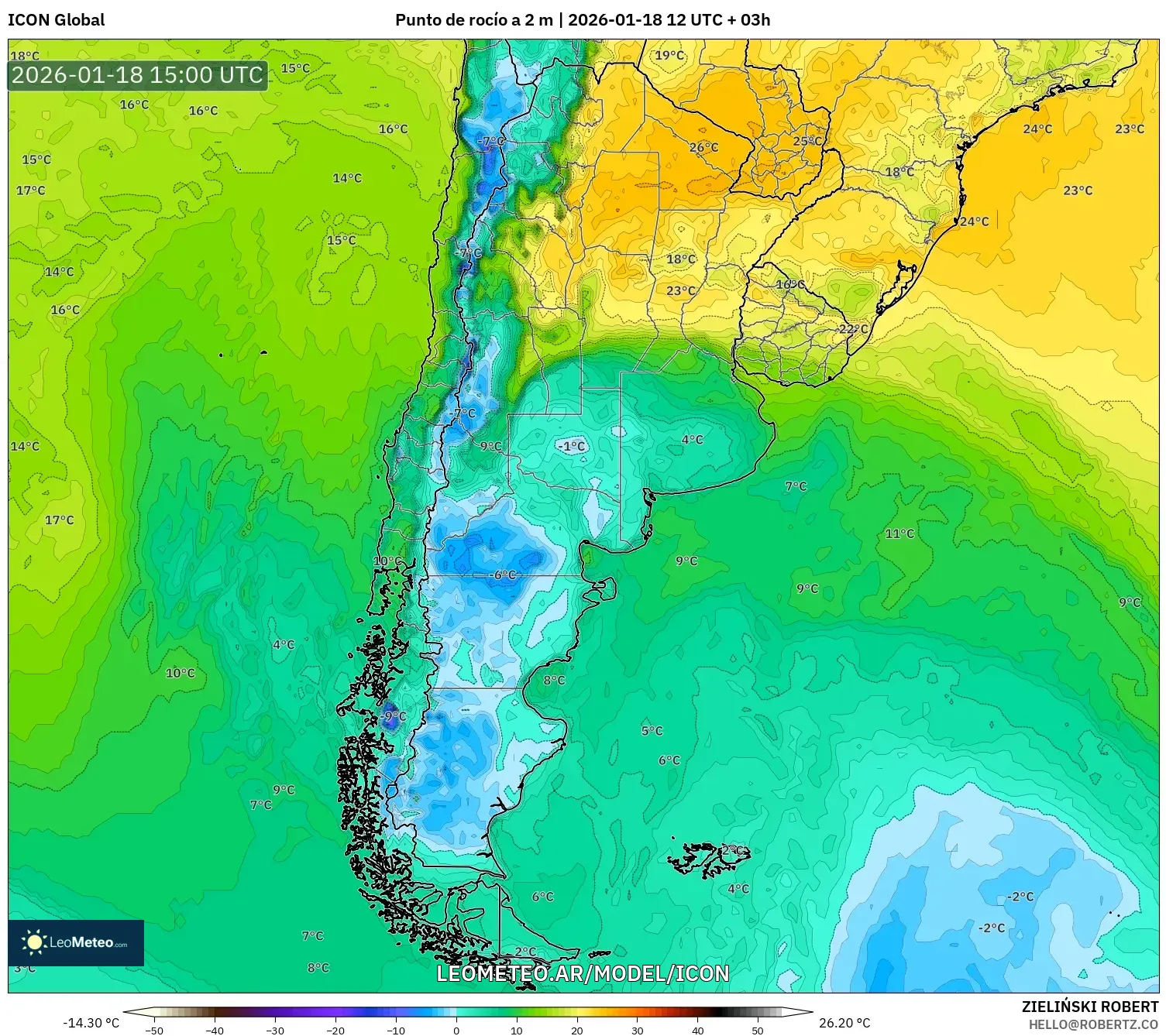 ICON model - Argentina, Punto de rocío a 2 m