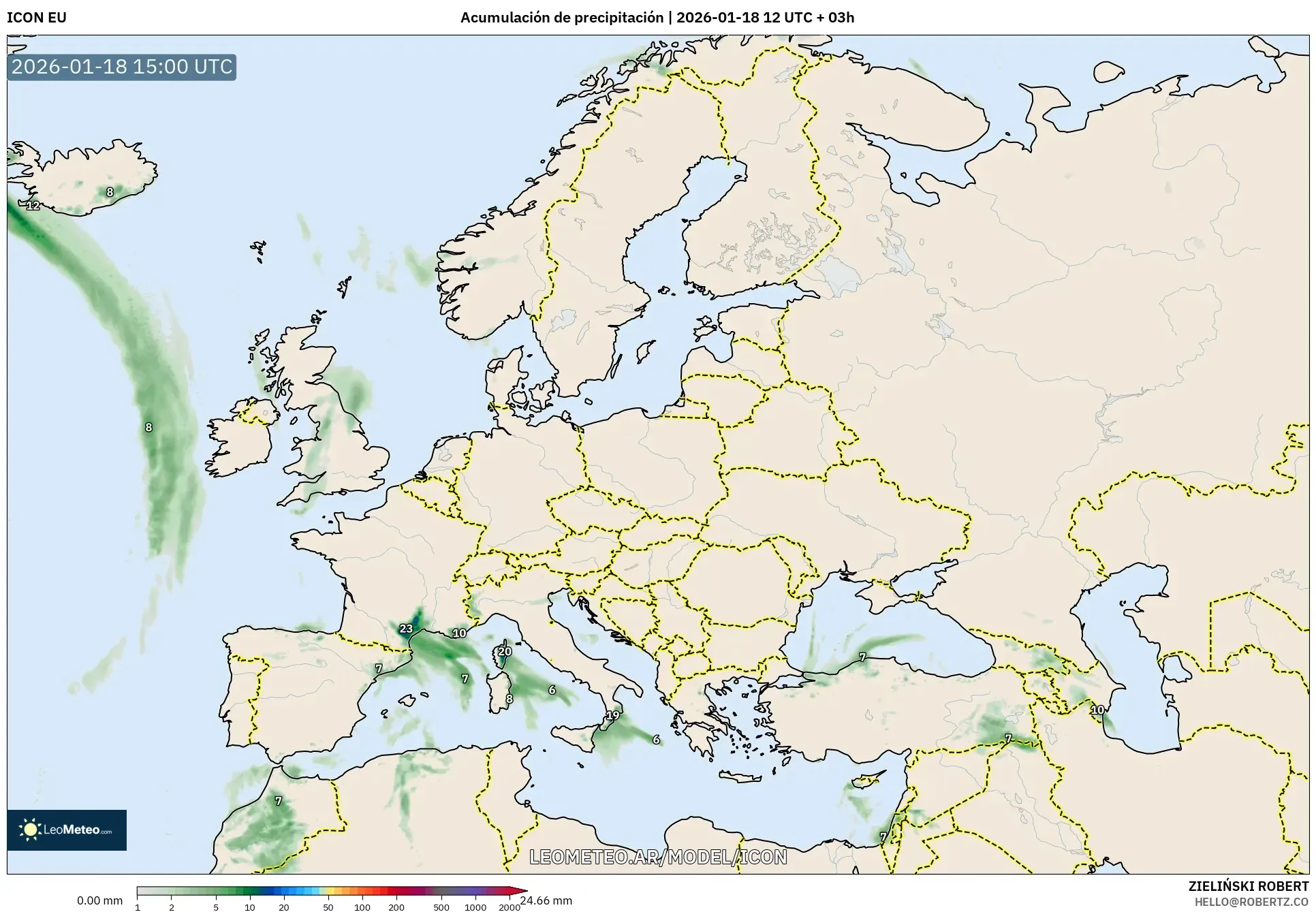 ICON model - Europa, Acumulación de precipitación