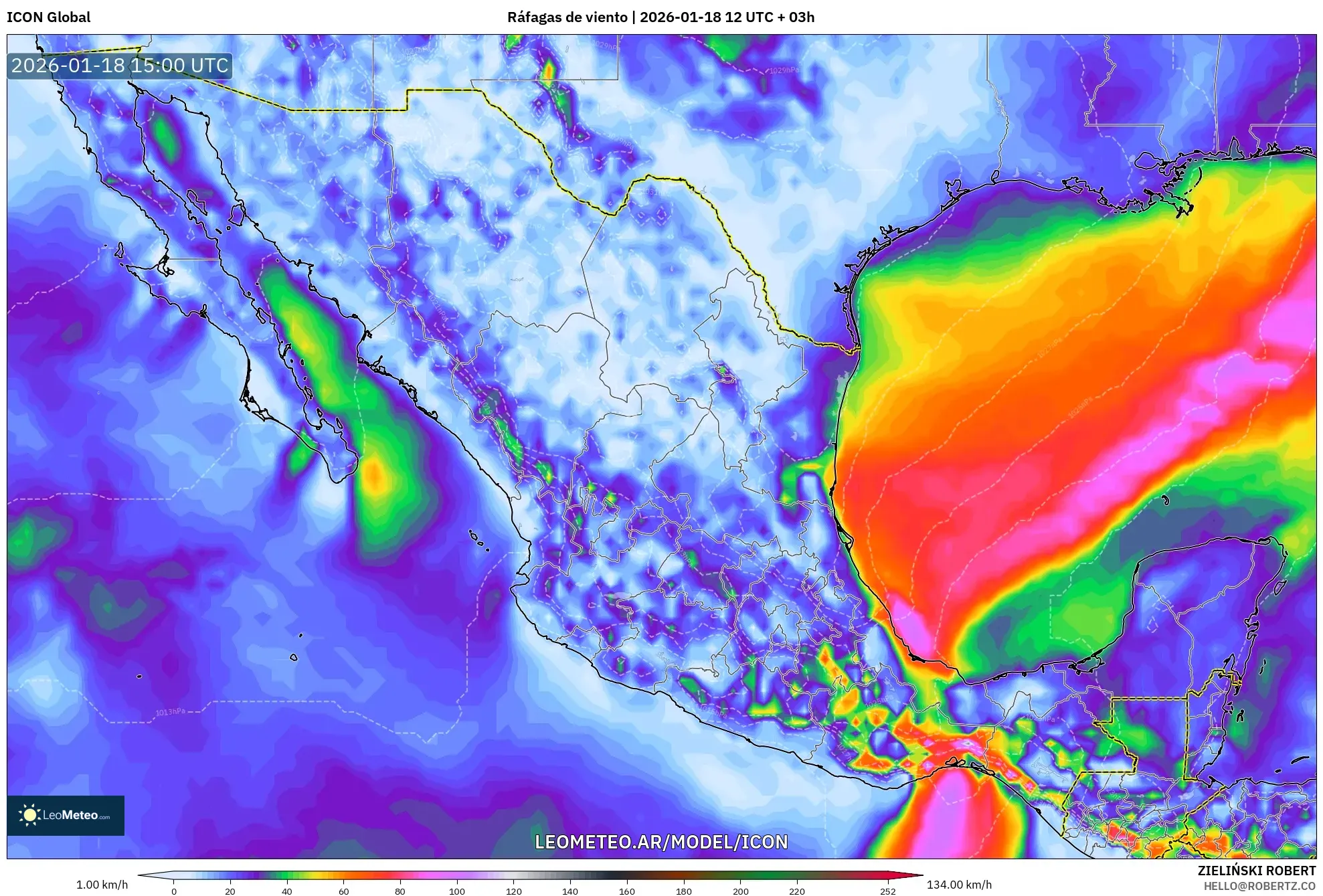 ICON model - México, Ráfagas de viento
