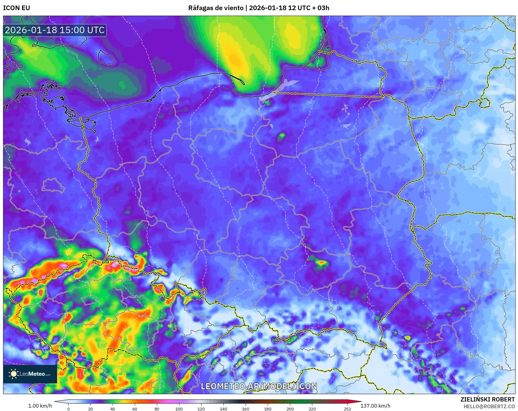 ICON model - Polonia, Ráfagas de viento