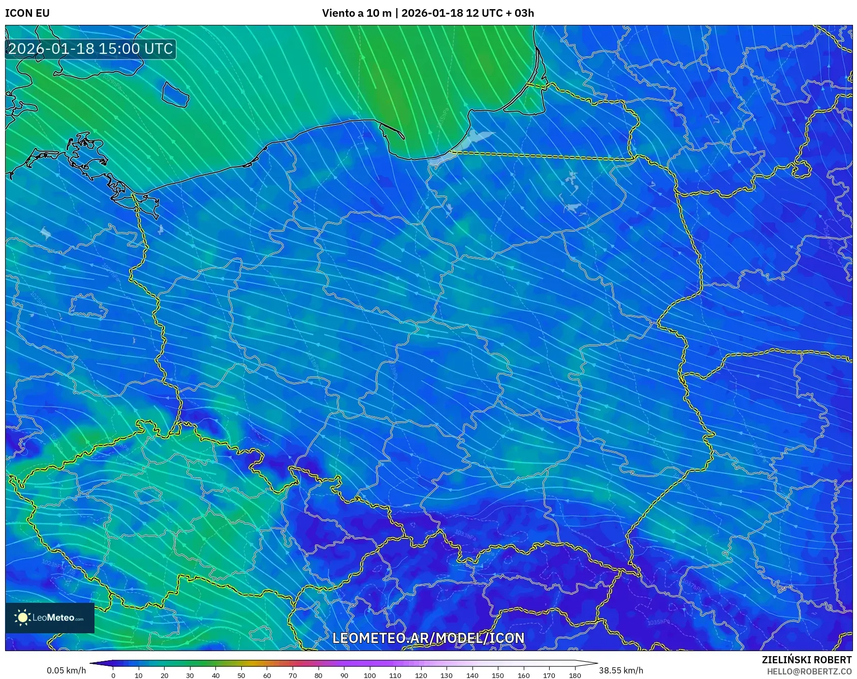 ICON model - Polonia, Viento a 10 m