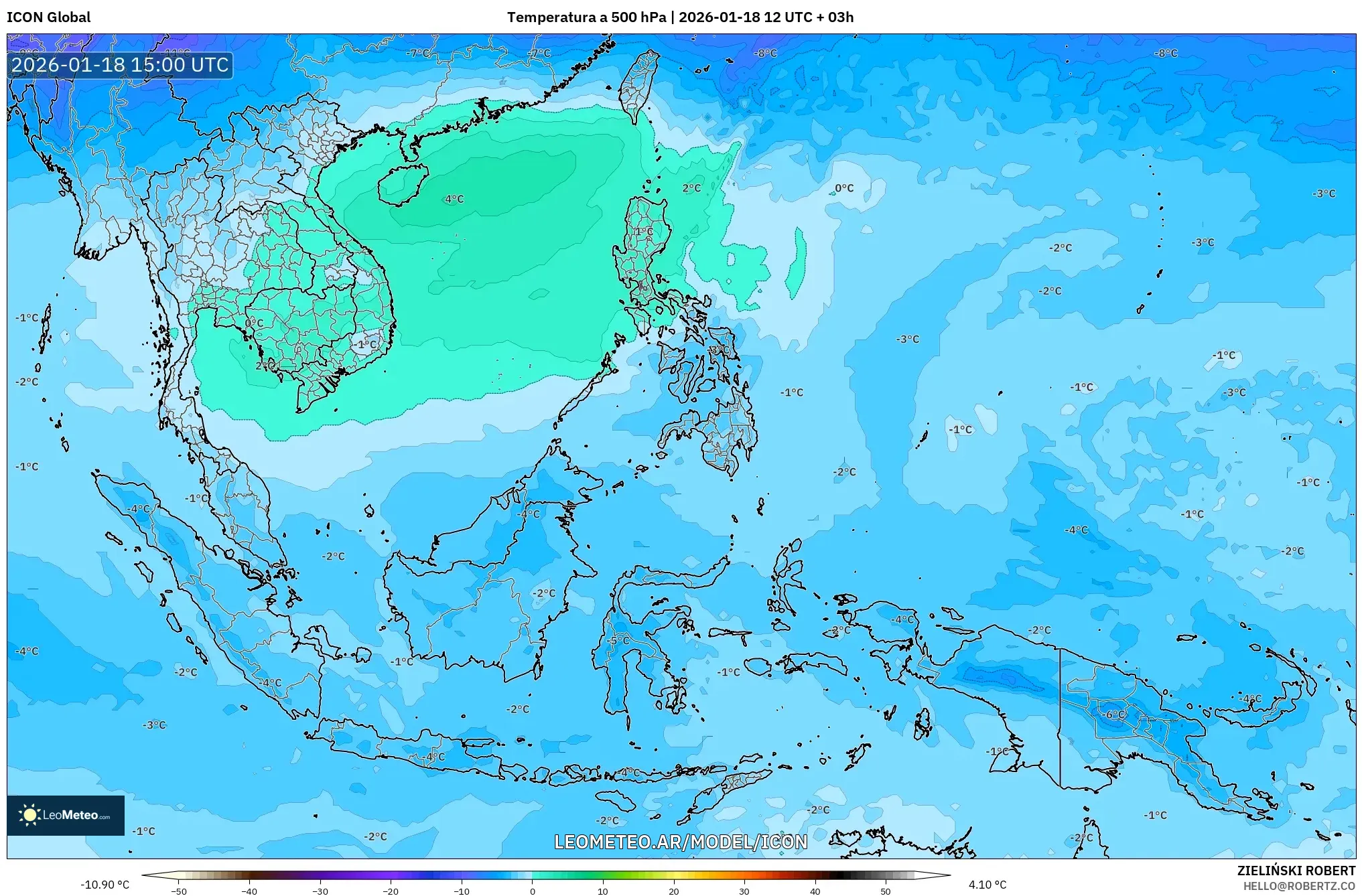 ICON model - Sudeste Asiático, Temperatura a 500 hPa