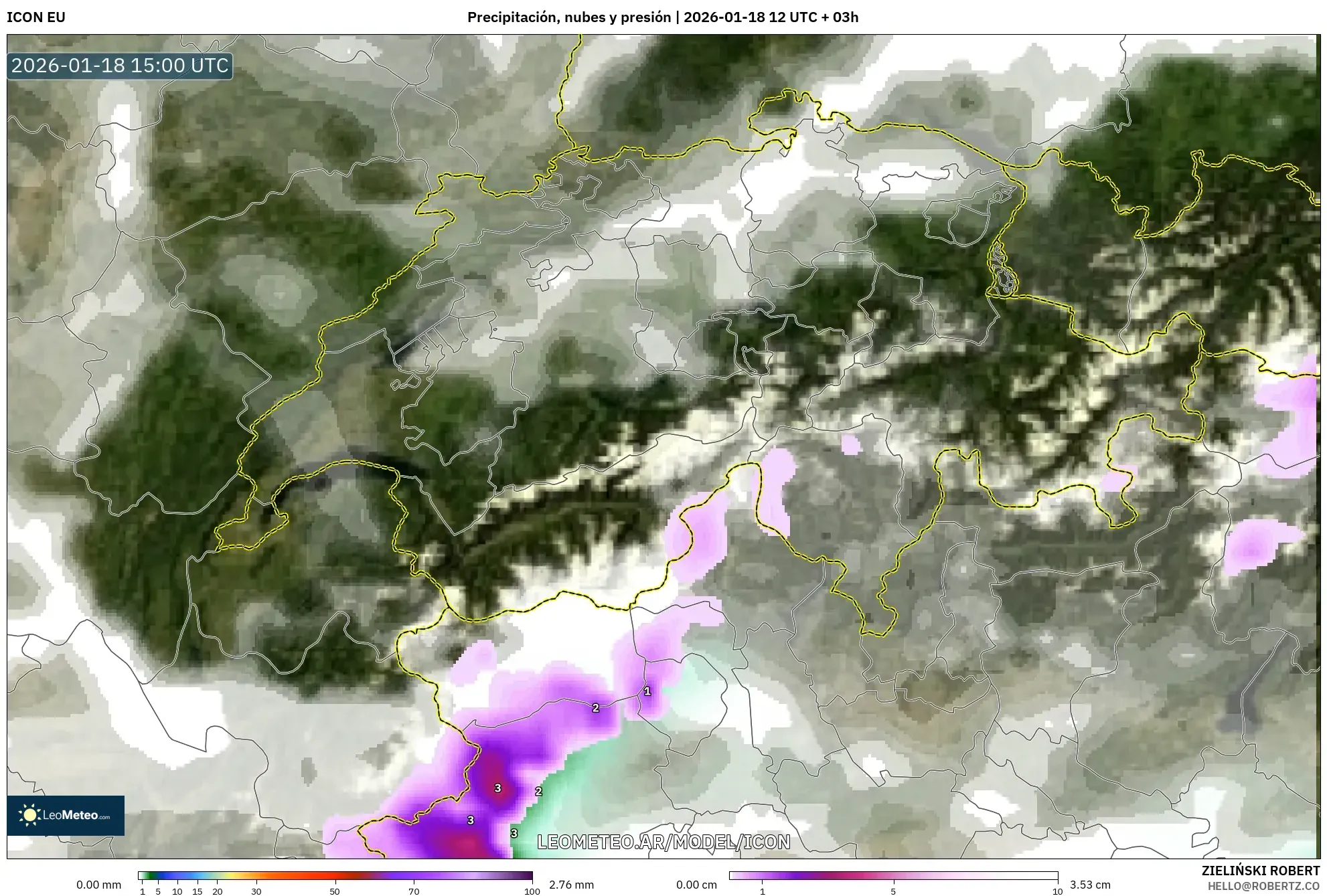 ICON model - Suiza, Precipitación, nubes y presión
