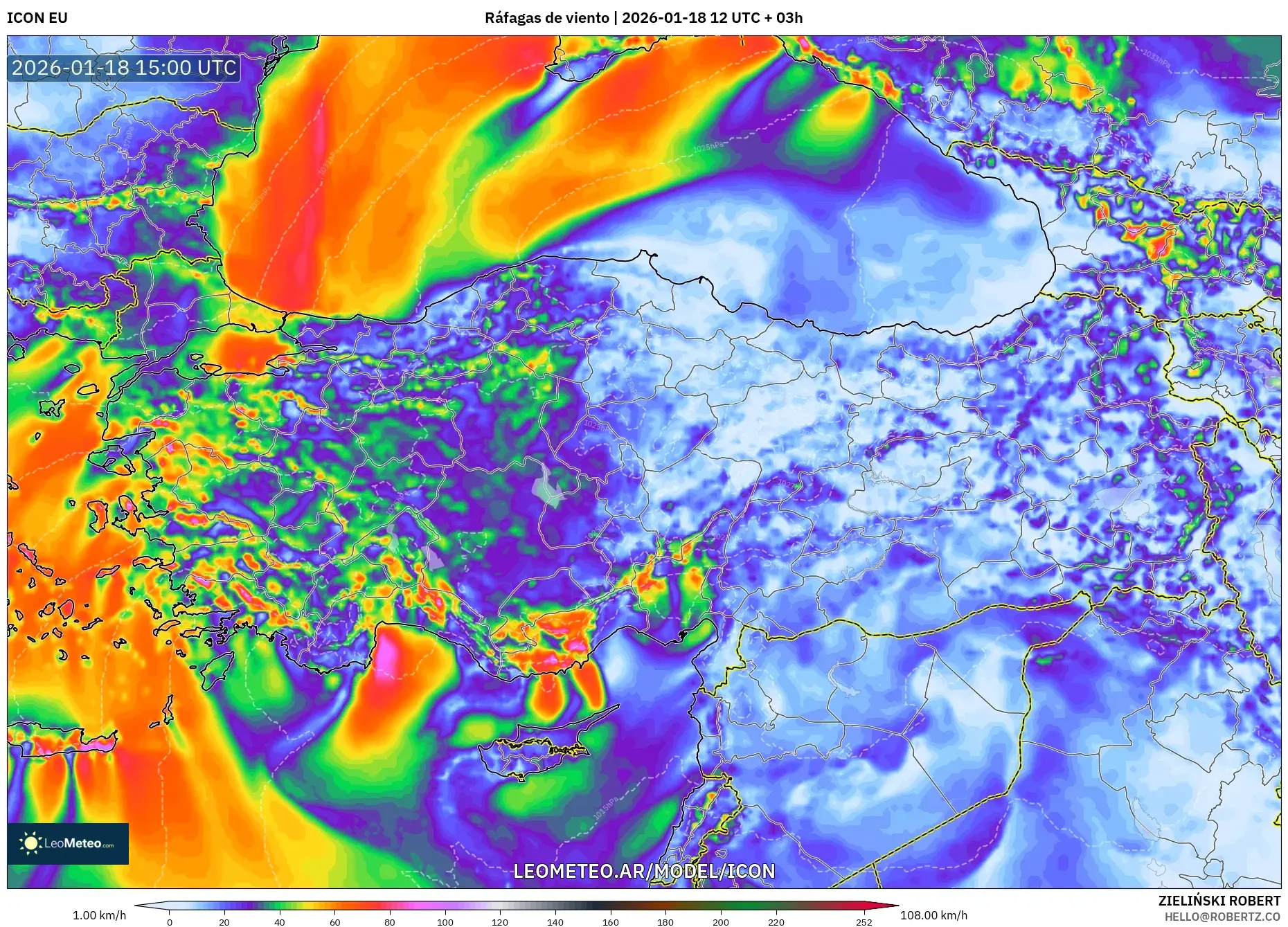 ICON model - Turquía, Ráfagas de viento