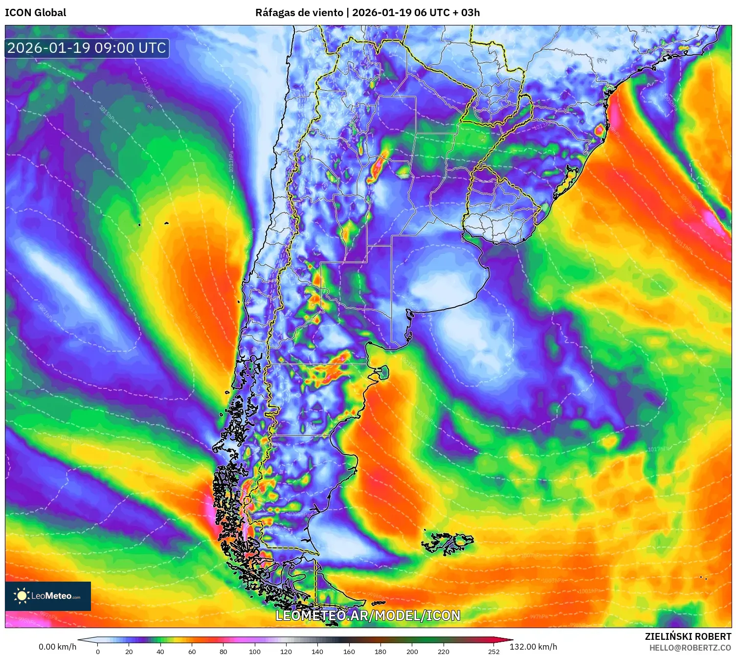 ICON model - Argentina, Ráfagas de viento