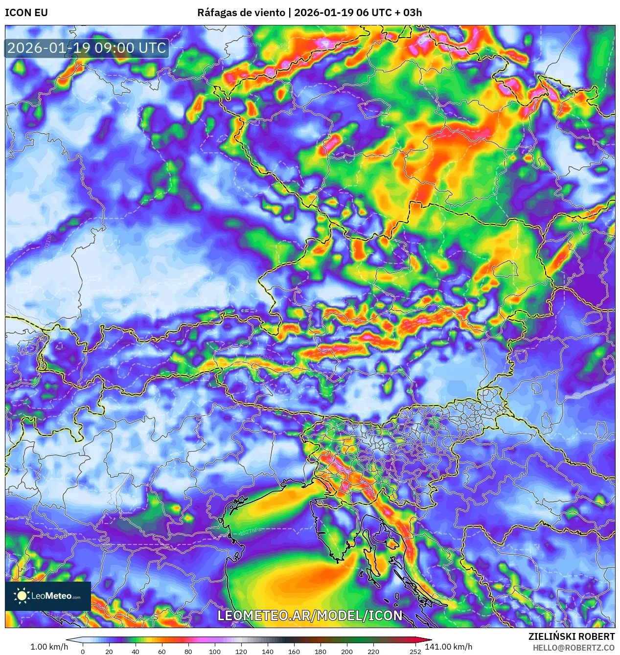 ICON model - Austria, Ráfagas de viento