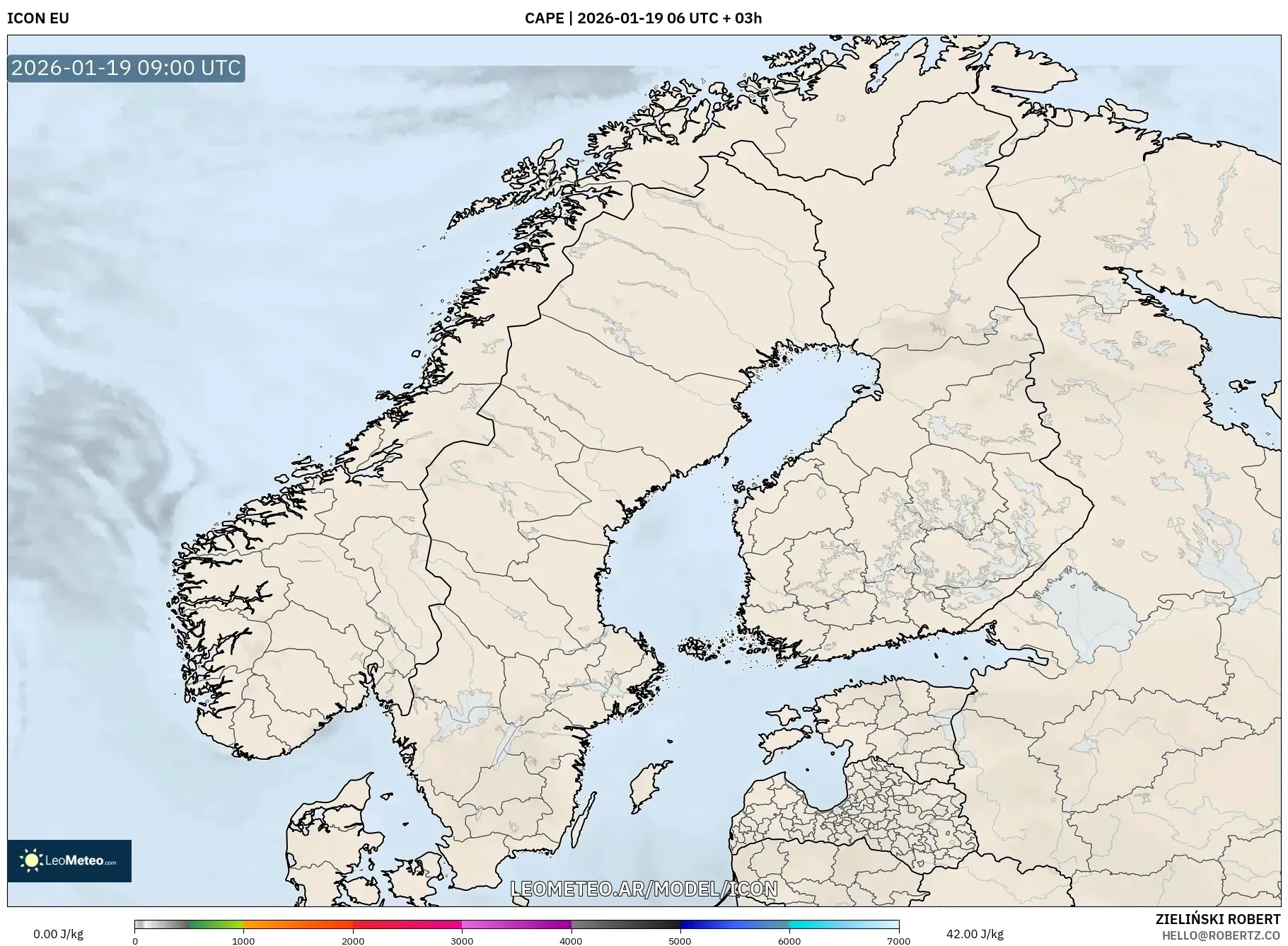 ICON model - Escandinavia, CAPE