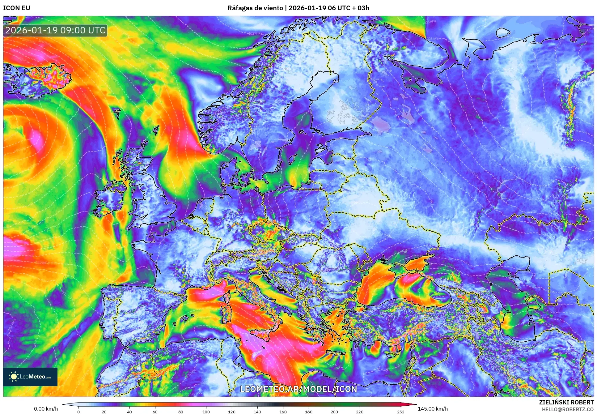 ICON model - Europa, Ráfagas de viento