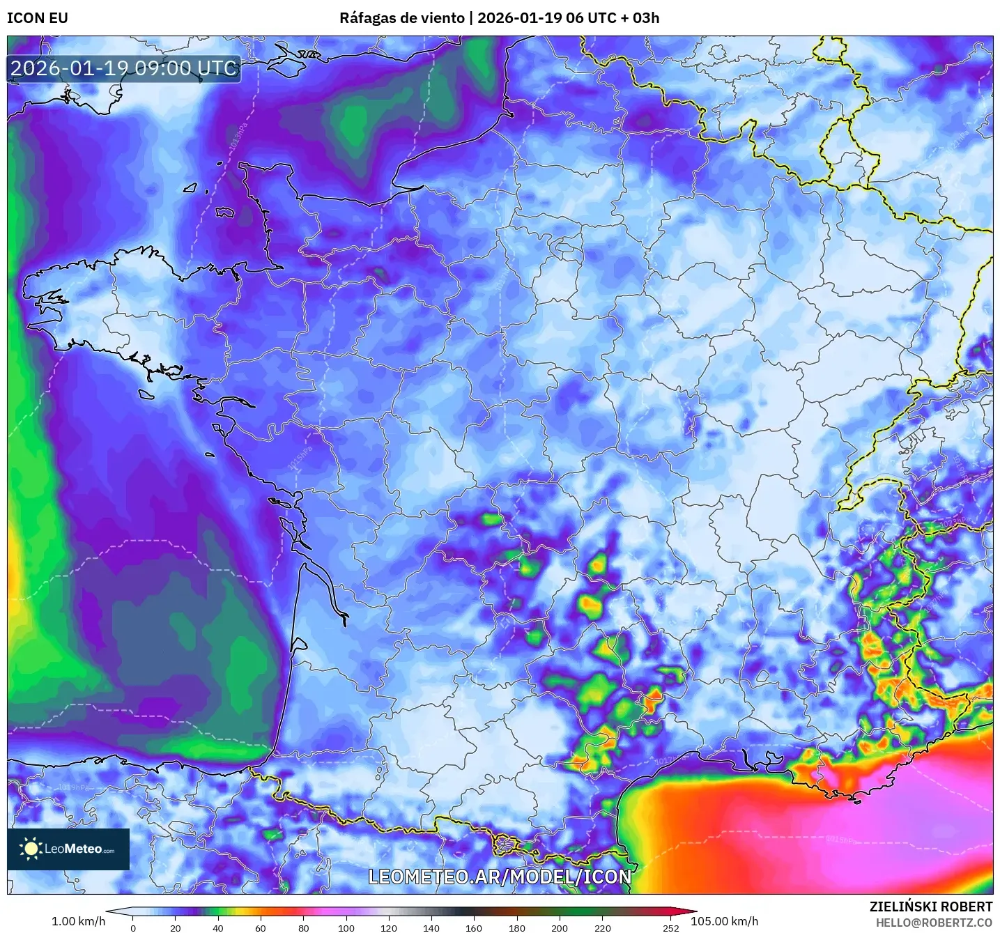 ICON model - Francia, Ráfagas de viento