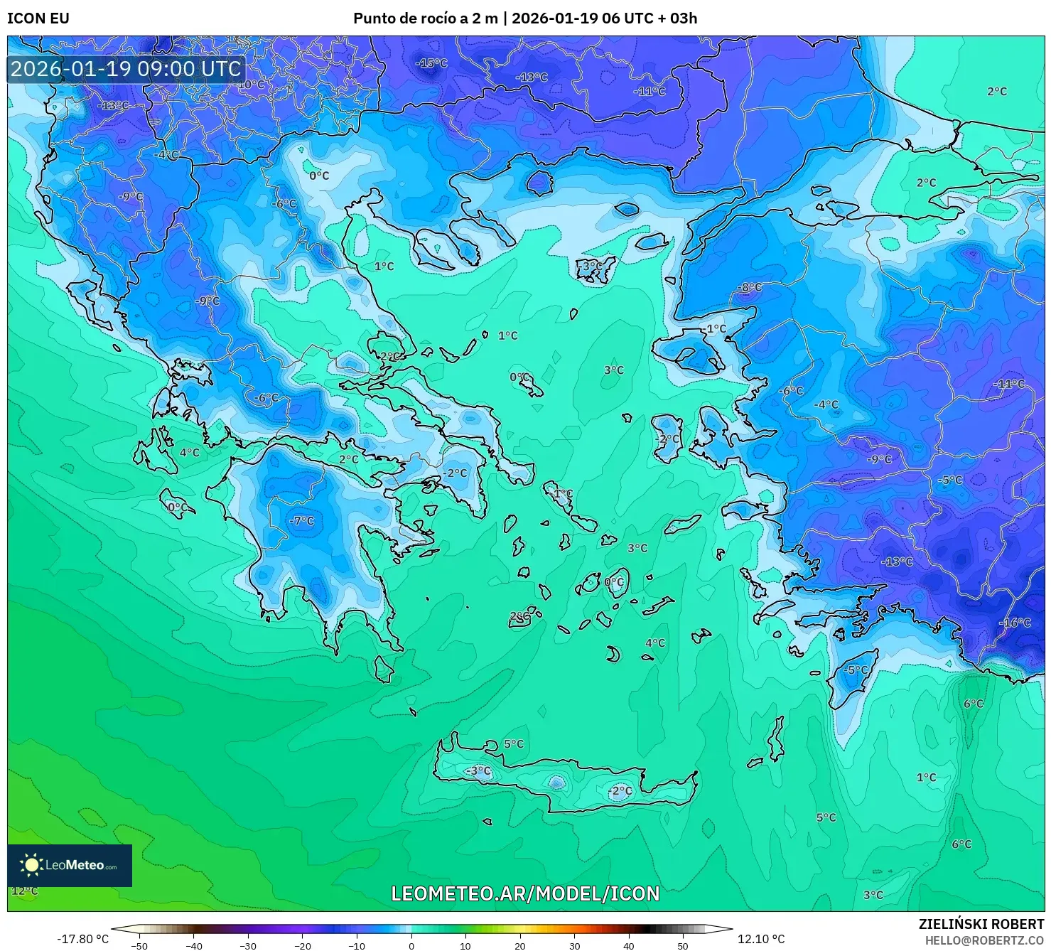 ICON model - Grecia, Punto de rocío a 2 m