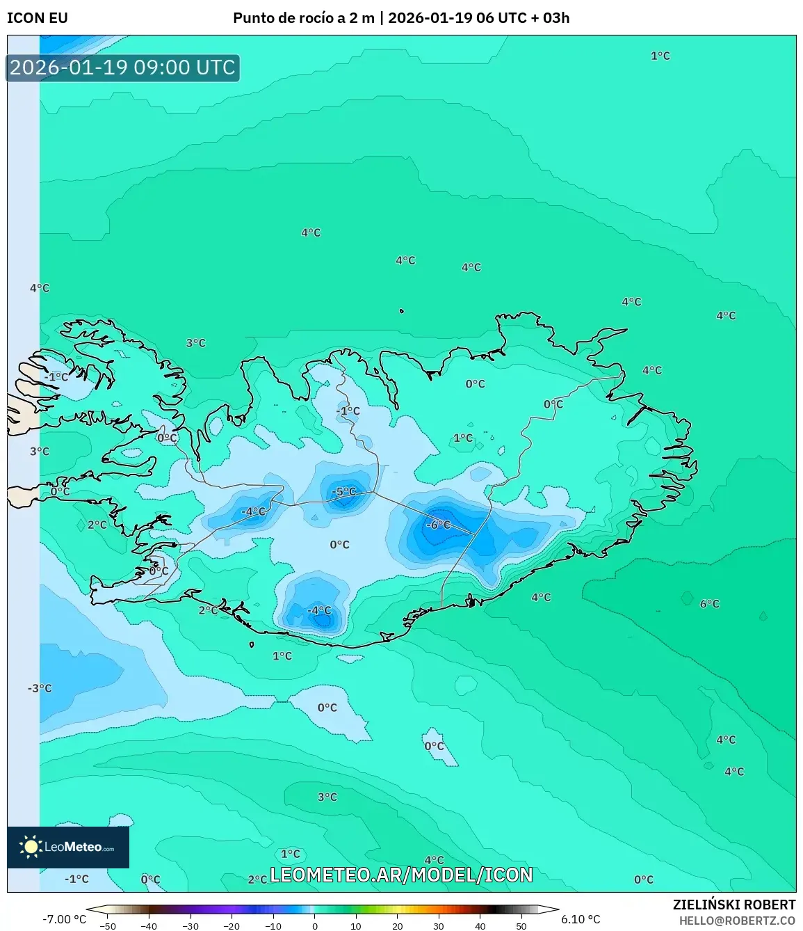 ICON model - Islandia, Punto de rocío a 2 m