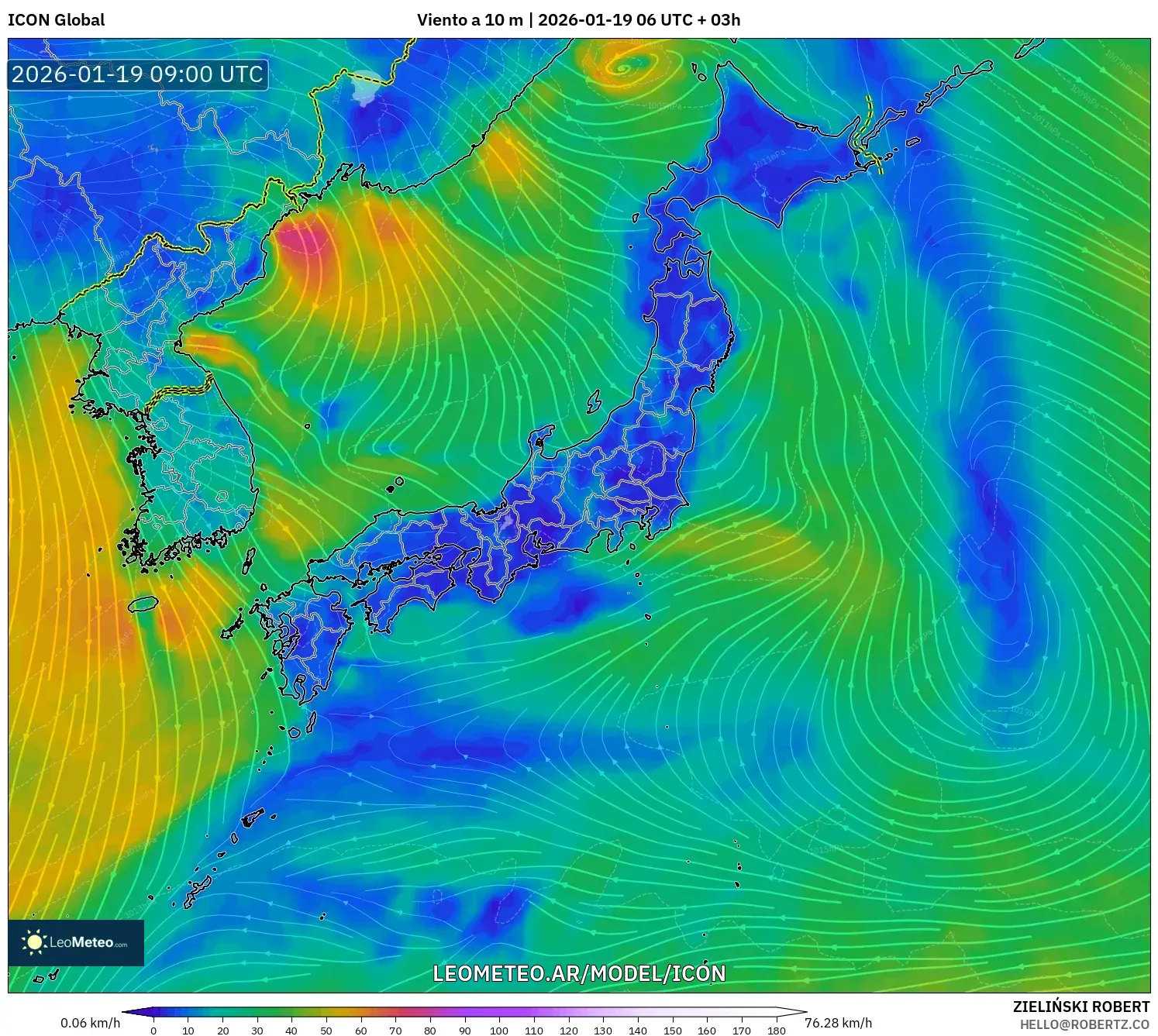 ICON model - Japón, Viento a 10 m