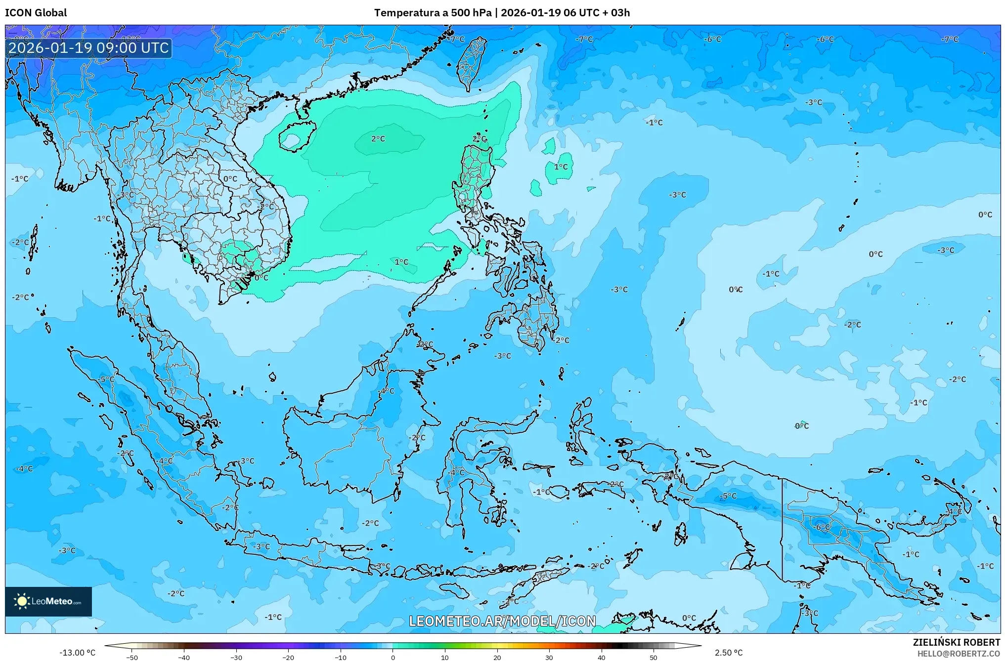 ICON model - Sudeste Asiático, Temperatura a 500 hPa