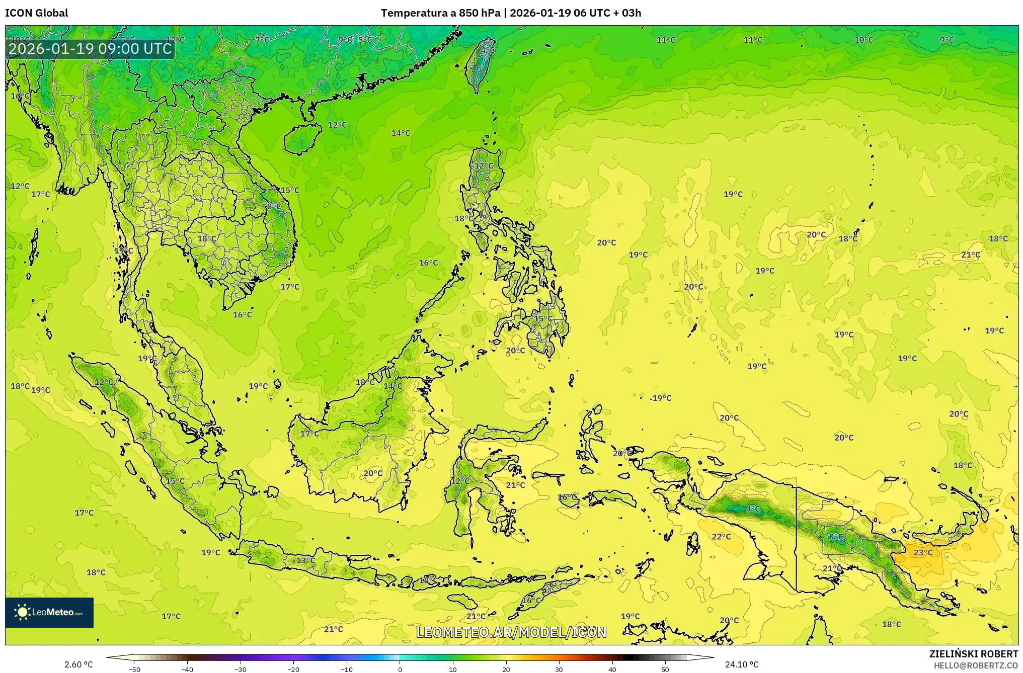 ICON model - Sudeste Asiático, Temperatura a 850 hPa