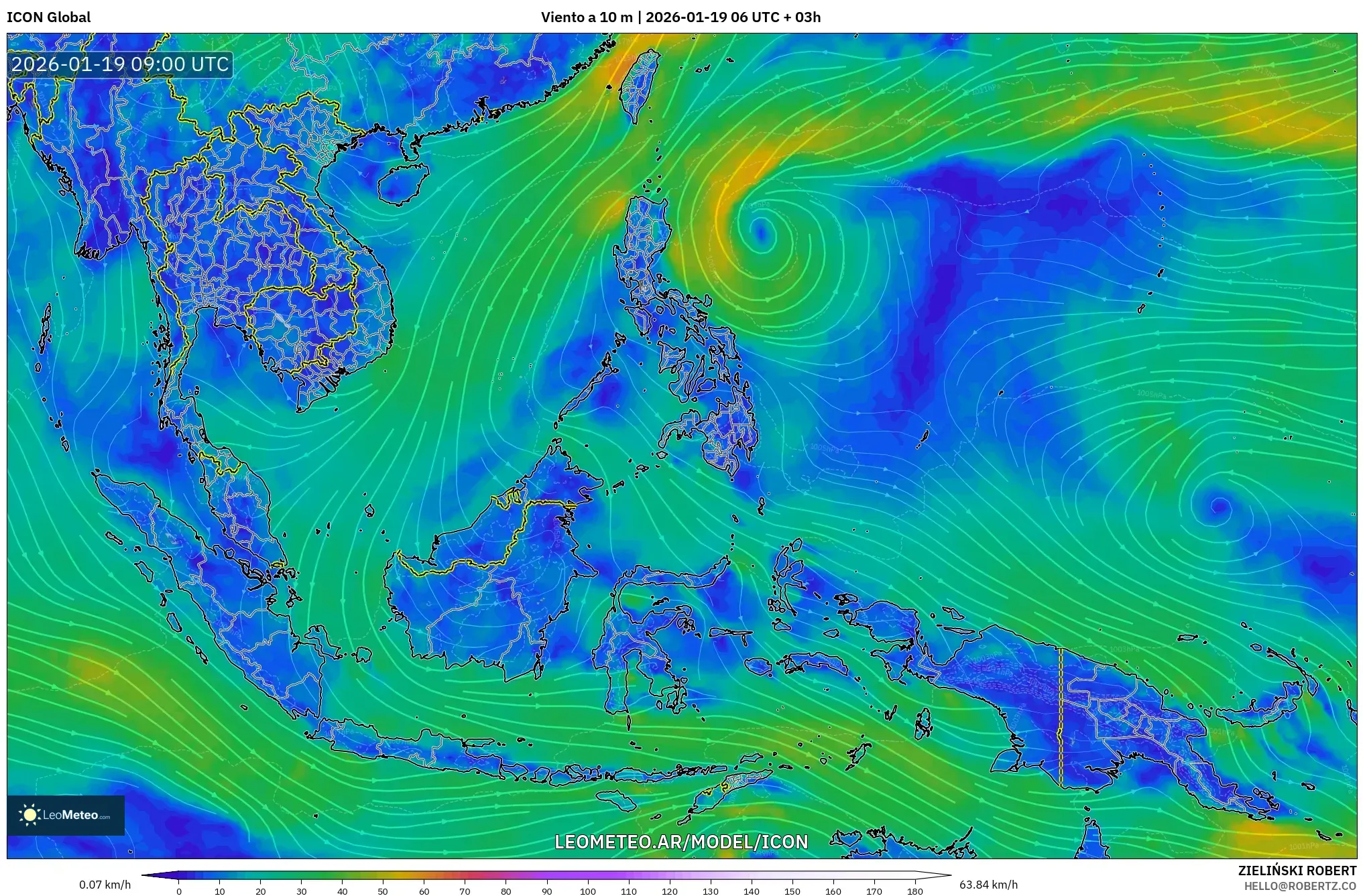 ICON model - Sudeste Asiático, Viento a 10 m