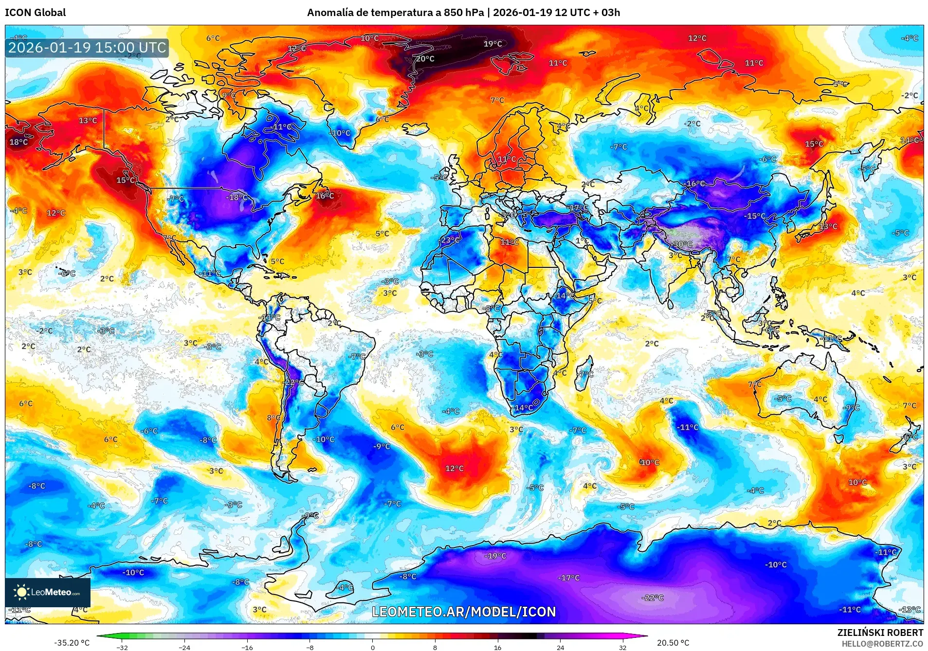ICON model - Mundo, Anomalía de temperatura a 850 hPa