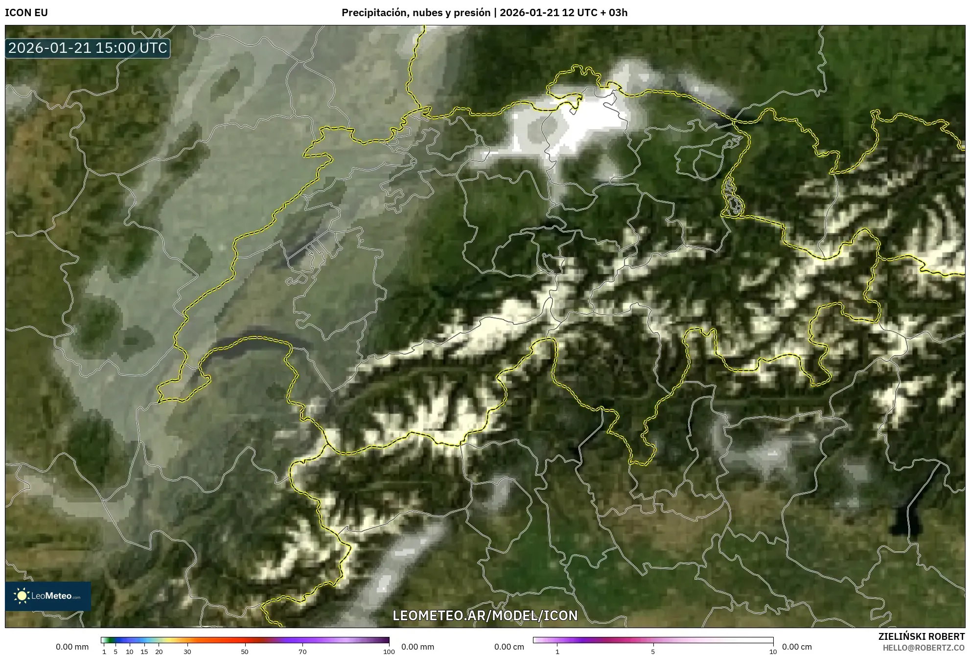 ICON model - Suiza, Precipitación, nubes y presión