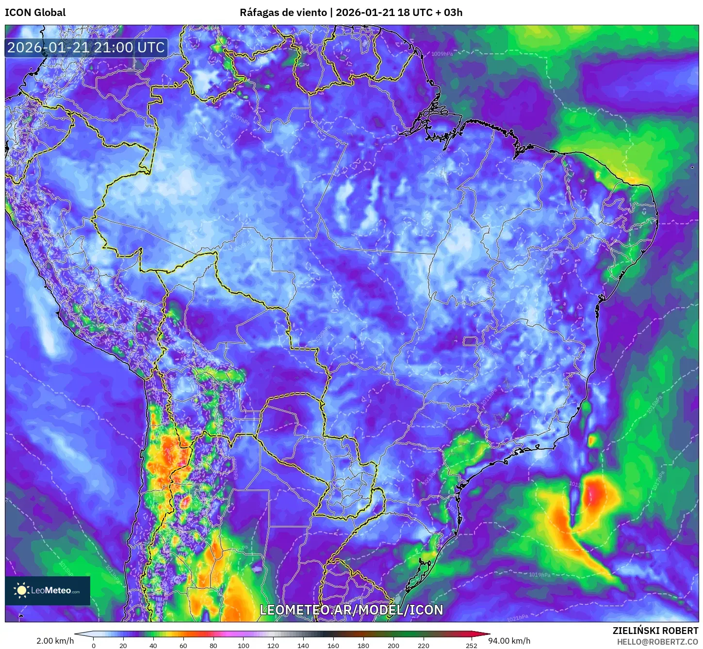 ICON model - Brasil, Ráfagas de viento