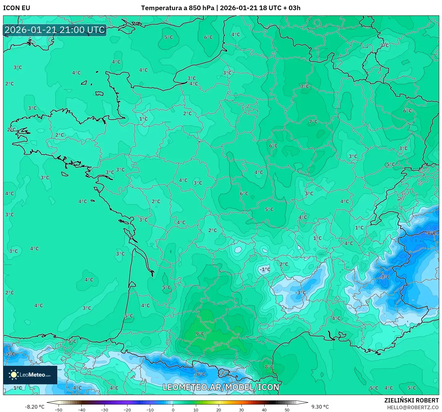 ICON model - Francia, Temperatura a 850 hPa