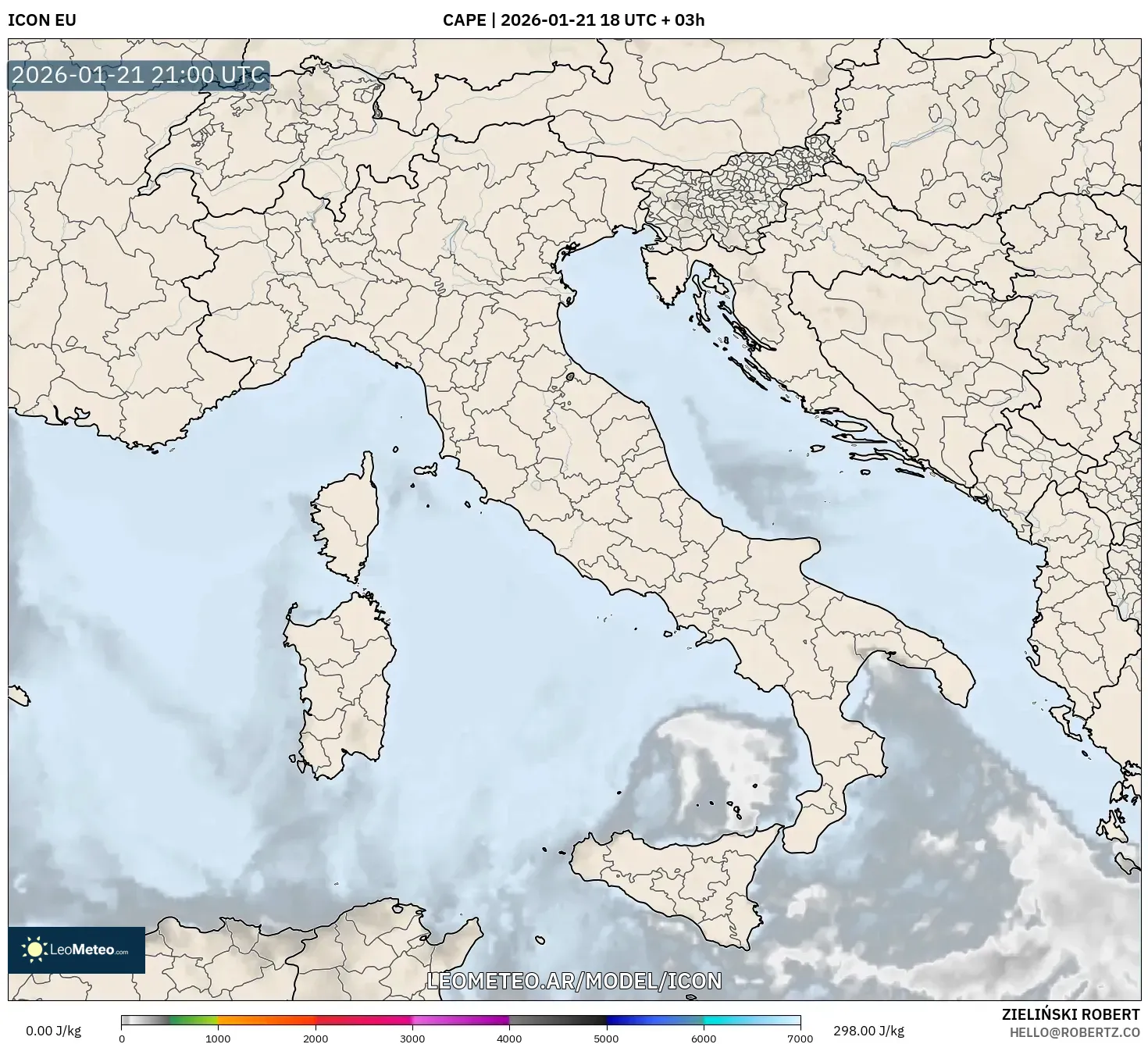 ICON model - Italia, CAPE