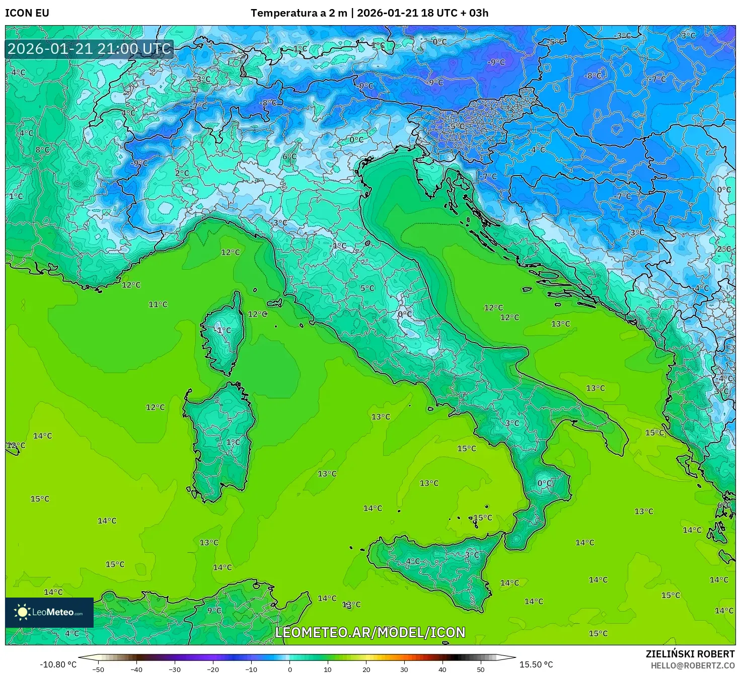 ICON model - Italia, Temperatura a 2 m