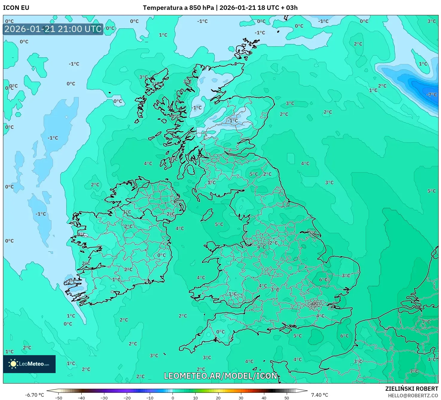 ICON model - Reino Unido, Temperatura a 850 hPa