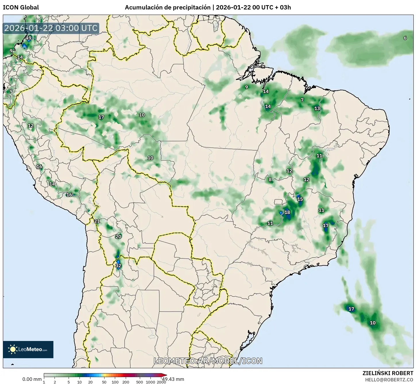 ICON model - Brasil, Acumulación de precipitación